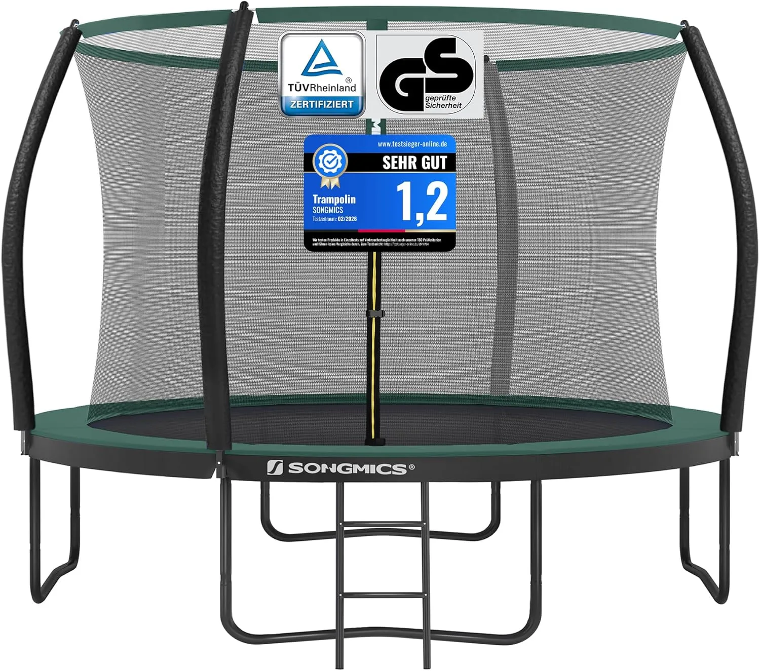 Songmics Round Garden Trampoline with Safety Net, Ladder, Padded Poles, Safety Cover, TÜV Rheinland Tested, Safe, Outdo…