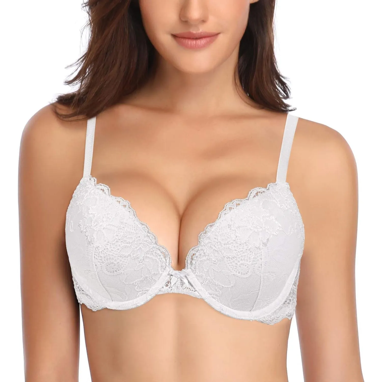 Deyllo Push-Up-BH für Damen, mit Spitze, bequemer gepolsterter Bügel-BH, hebt an, vergrößert um eine Körbchengröße