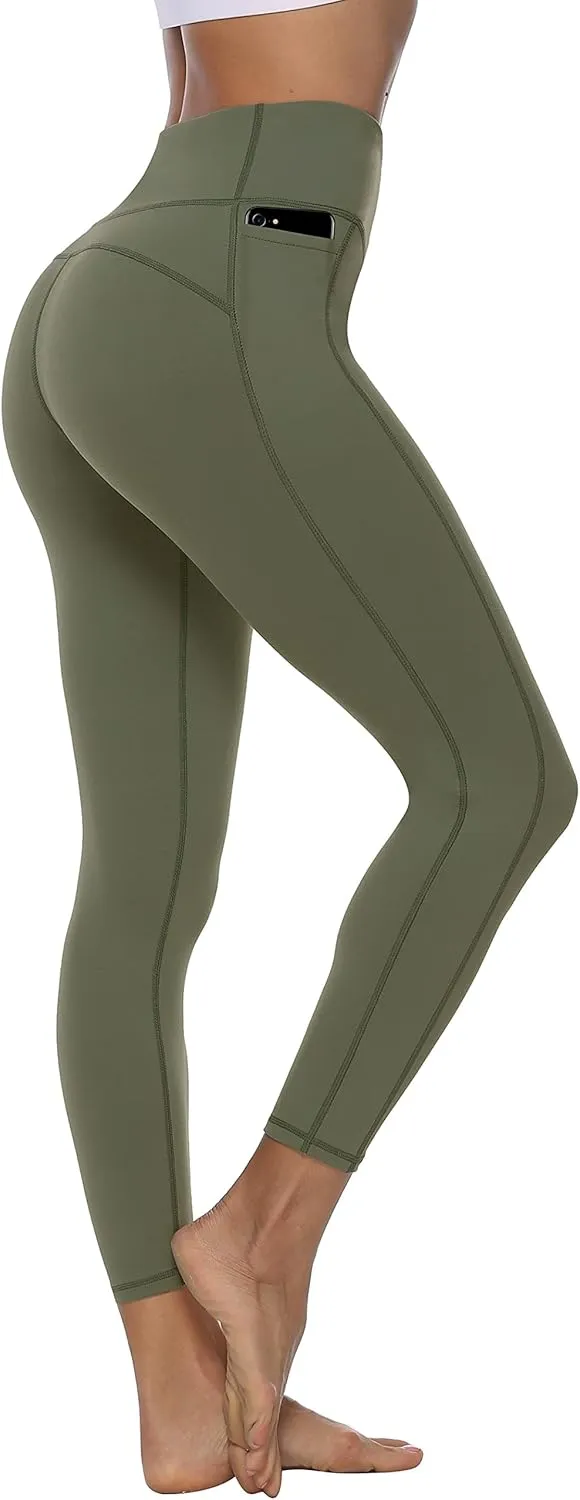Persit Damen Sport Leggins mit Taschen, Blickdicht Sporthose Yogahose Streetwear