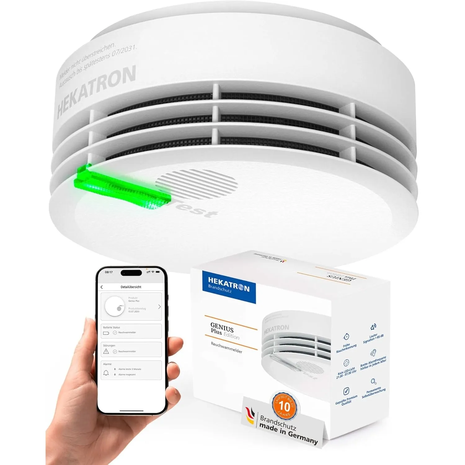 Hekatron Genius Plus Rauchmelder, mit App, Made in Germany, 1 Stück