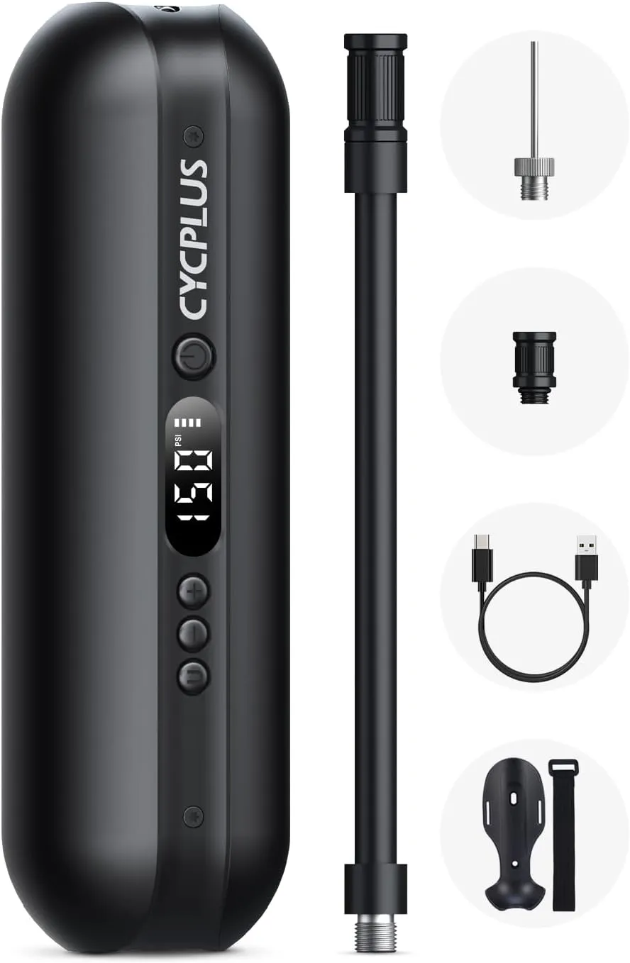 CYCPLUS Luftpumpe 150PSI Elektrischer Kompressor Tragbar Fahrradpumpe Mini Reifenpumpe mit Digital LED Anzeige LED Lich…