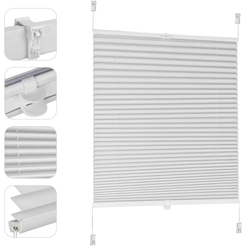 Sekey Plissee ohne Bohren Verdunkelung, Fenster Plissee Klemmfix Jalousie 135 cm breit, Verspannt Blickdicht Sonnenschu…