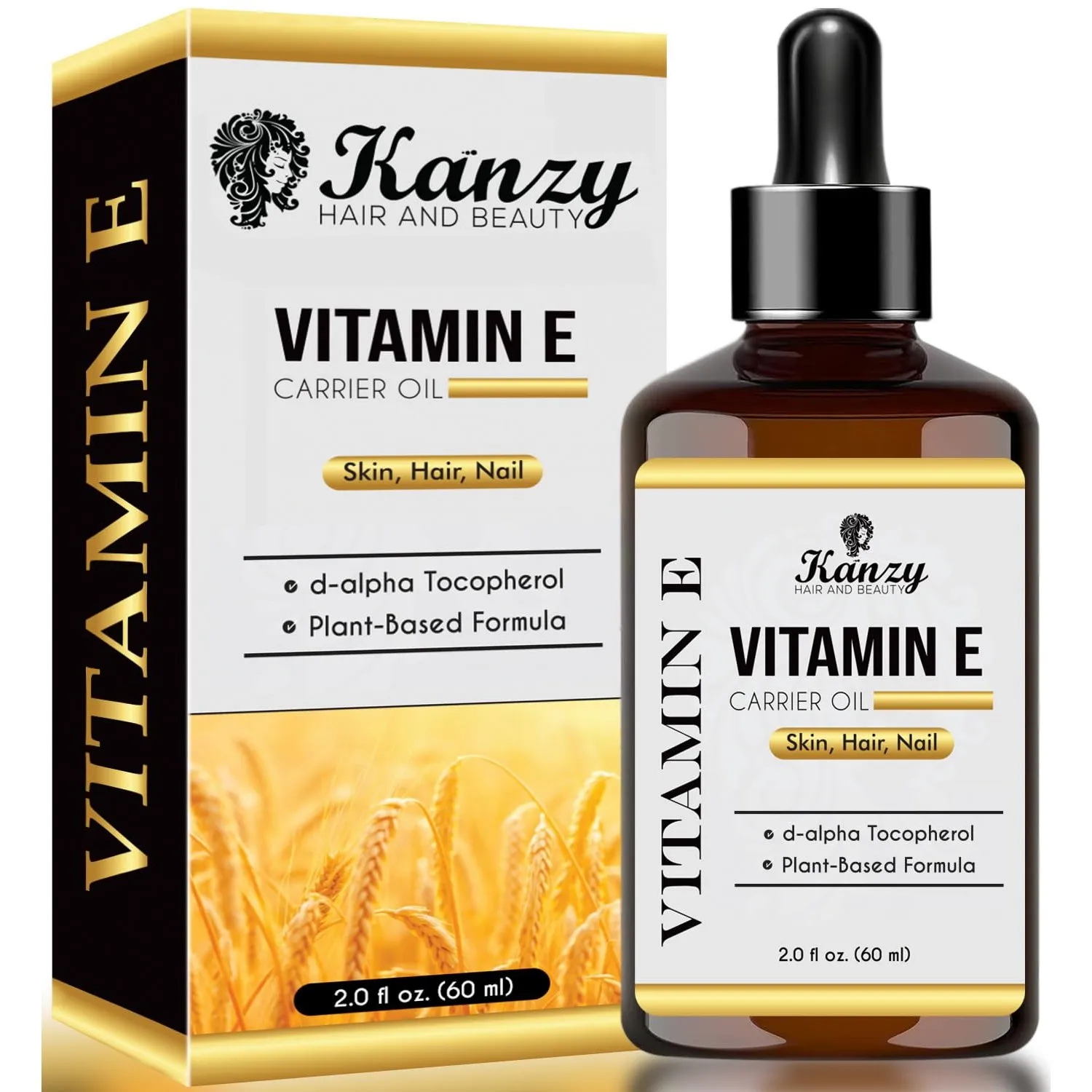 Kanzy Vitamin-E-Öl-Tropfen für Kosmetik, 60 ml, d-Alpha-Tocopherol, Anti-Falten, Anti-Aging, Vitamin-E-Öl gegen alle Ar…
