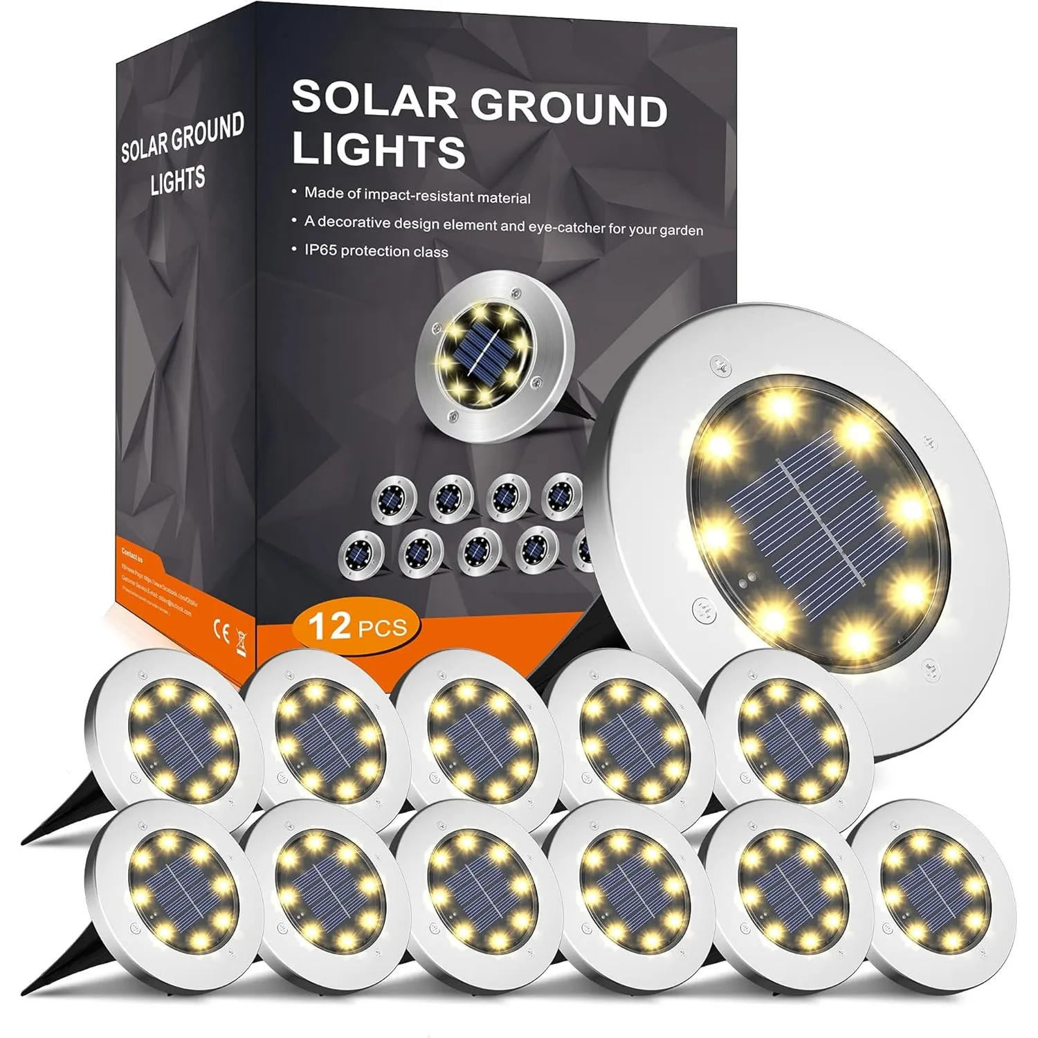 FLOWood 12 Stück Solar Bodenleuchte für Garten 8 LEDS Warmweiß Außenleuchte Wasserdicht Gartenleuchte Edelstahl Kunstst…