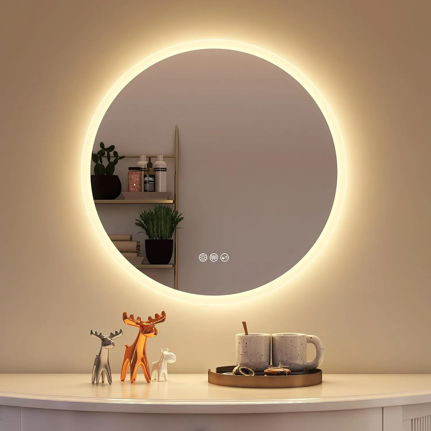 STARLEAD 60cm Runder-Badspiegel-mit-Beleuchtung, Bluetooth, Dimmbar, 3 Farbtemperatur, Entfoggen, Speicherfunktion, HD …
