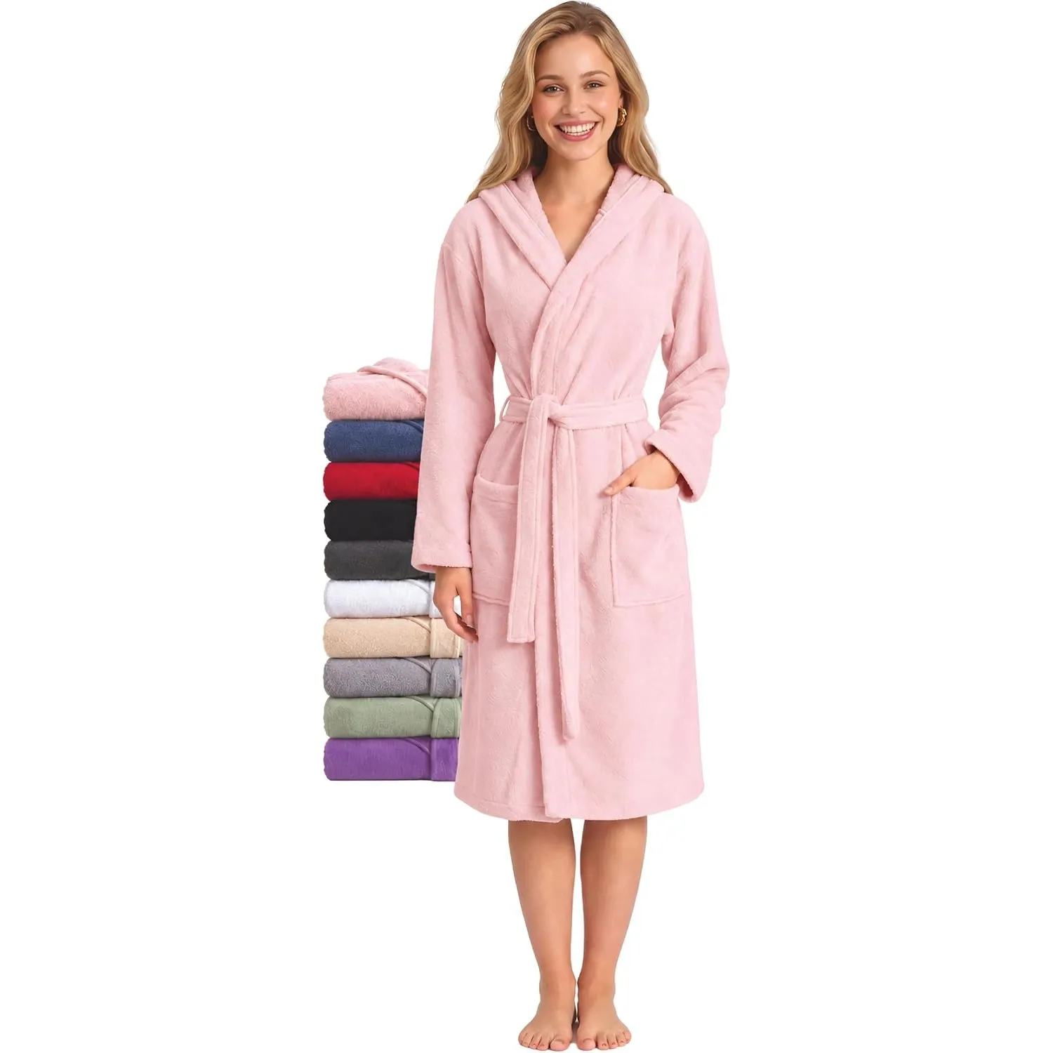 Twinzen - Bademantel Damen Frottee mit Kapuze - 100% Baumwolle