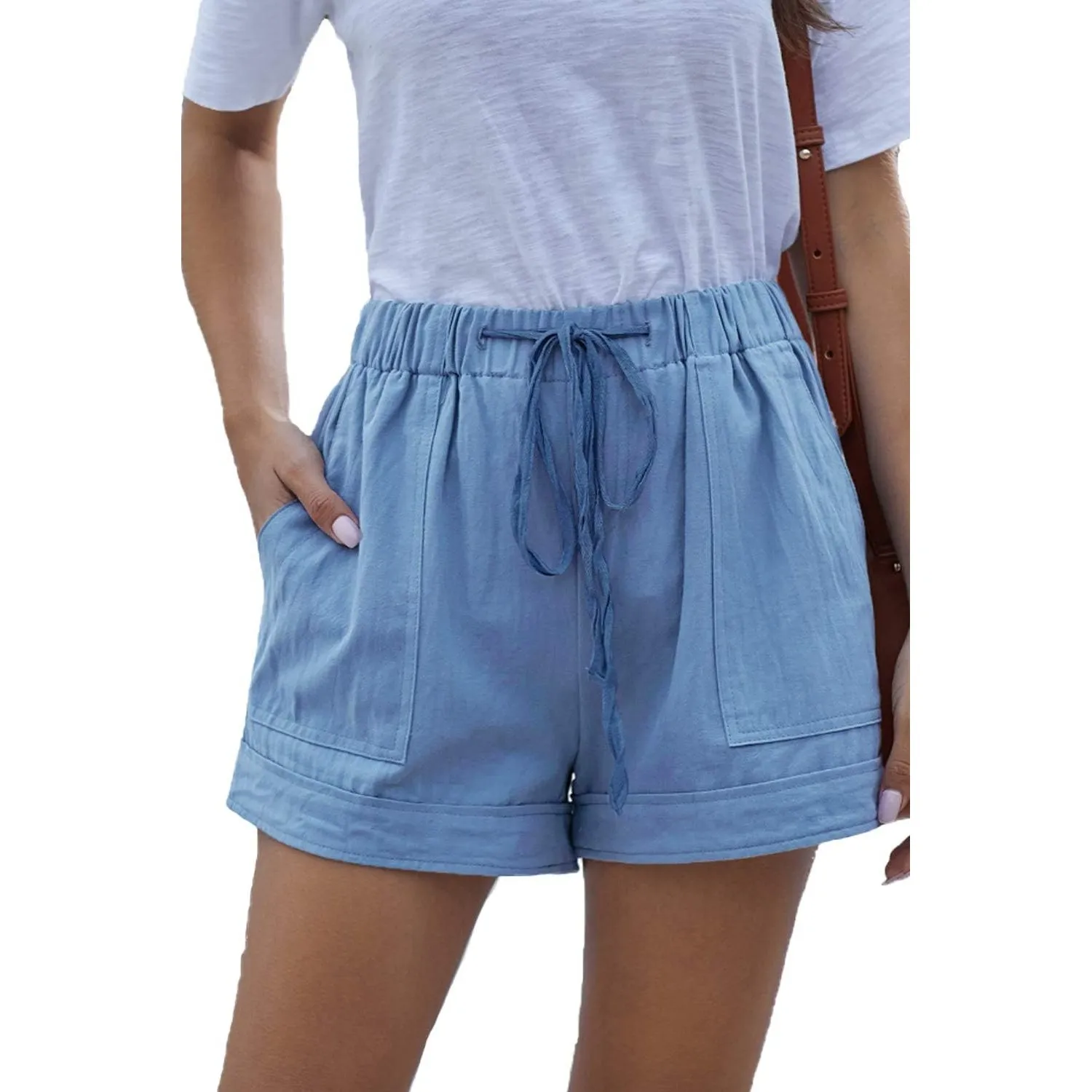 HVEPUO Damen Baumwolle Leinen Shorts Hotpants Sommer Weite Kurze Hosen
