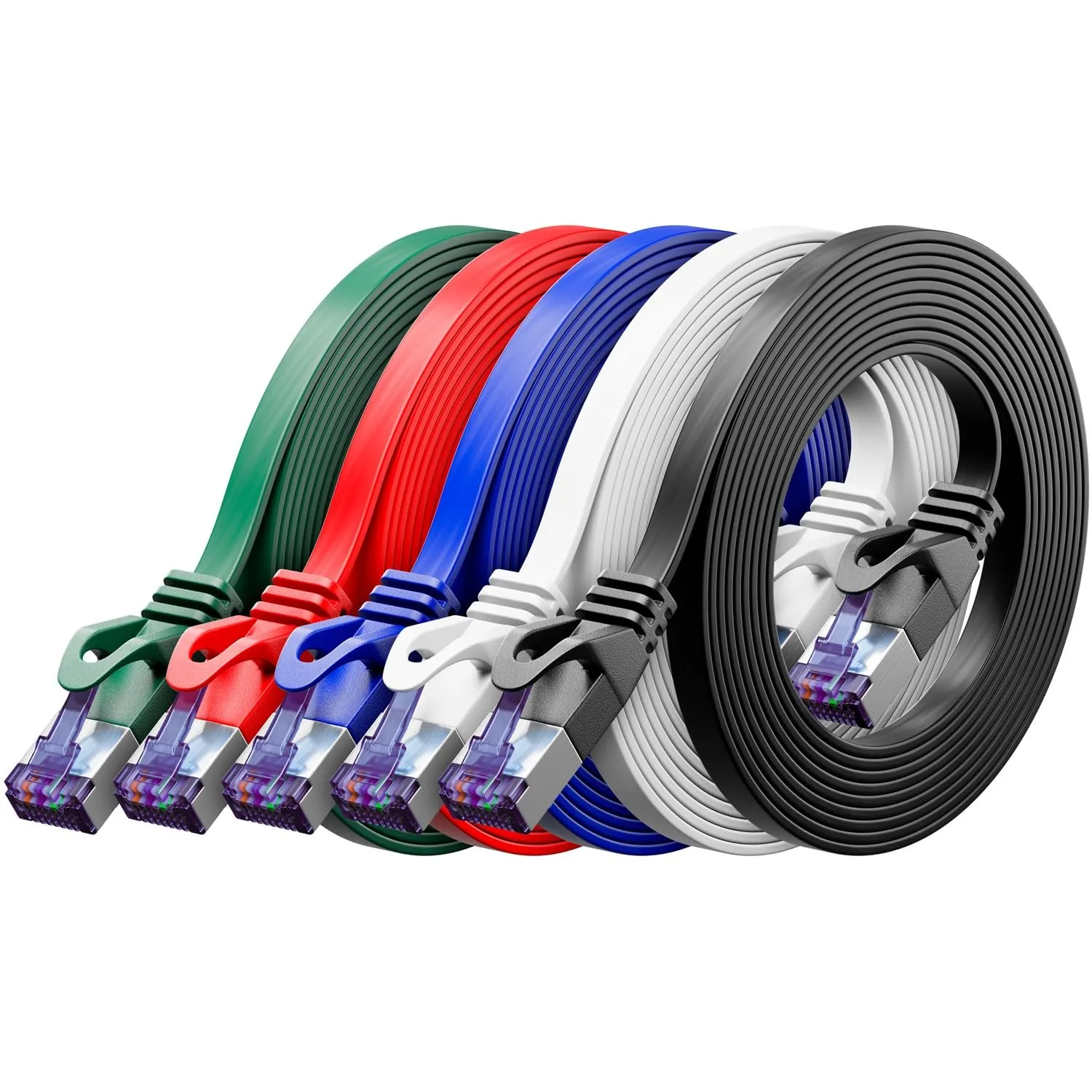deleyCON 0,5m Flaches CAT7 Netzwerkkabel 10 Gbit/s, 5 Stück - Bunt