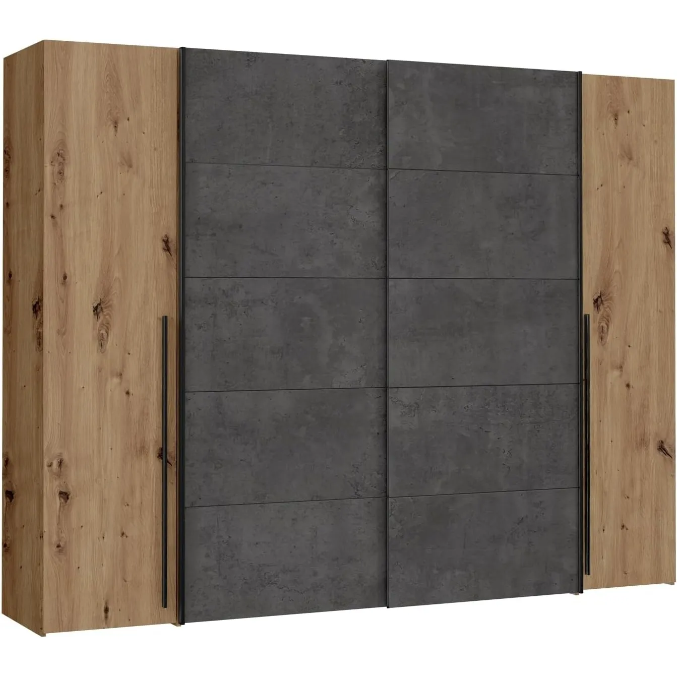Forte Narago Schrank 270, Kleiderschrank, Schwebetürenschrank mit Drehtüren, Holzdekor Artisan Eiche kombiniert mit Gra…