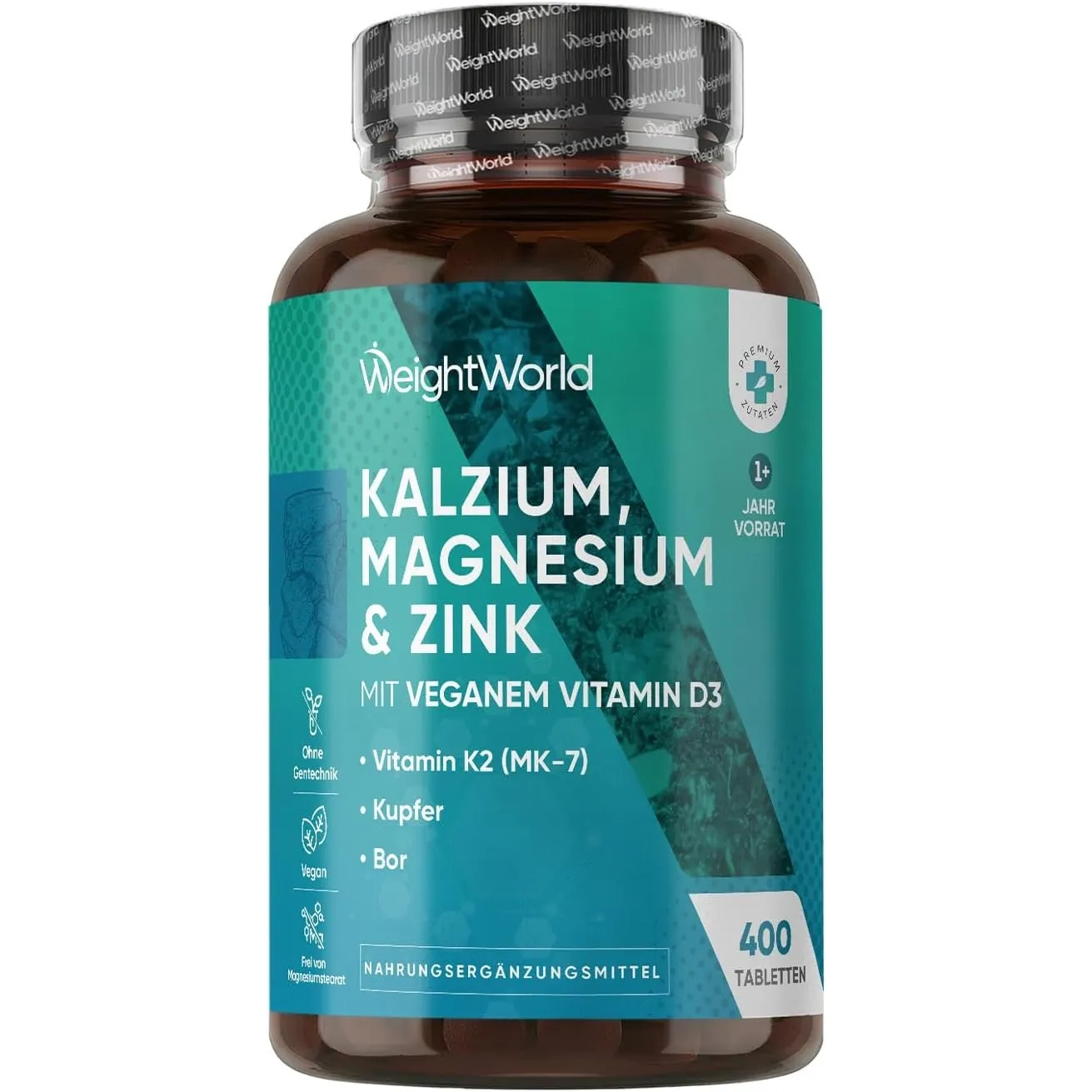 WeightWorld Calcium Magnesium Zink - 400 Tabletten - Über 1 Jahr Vorrat | 1 vegane Kalzium Magnesium Zinc Tablette Pro …