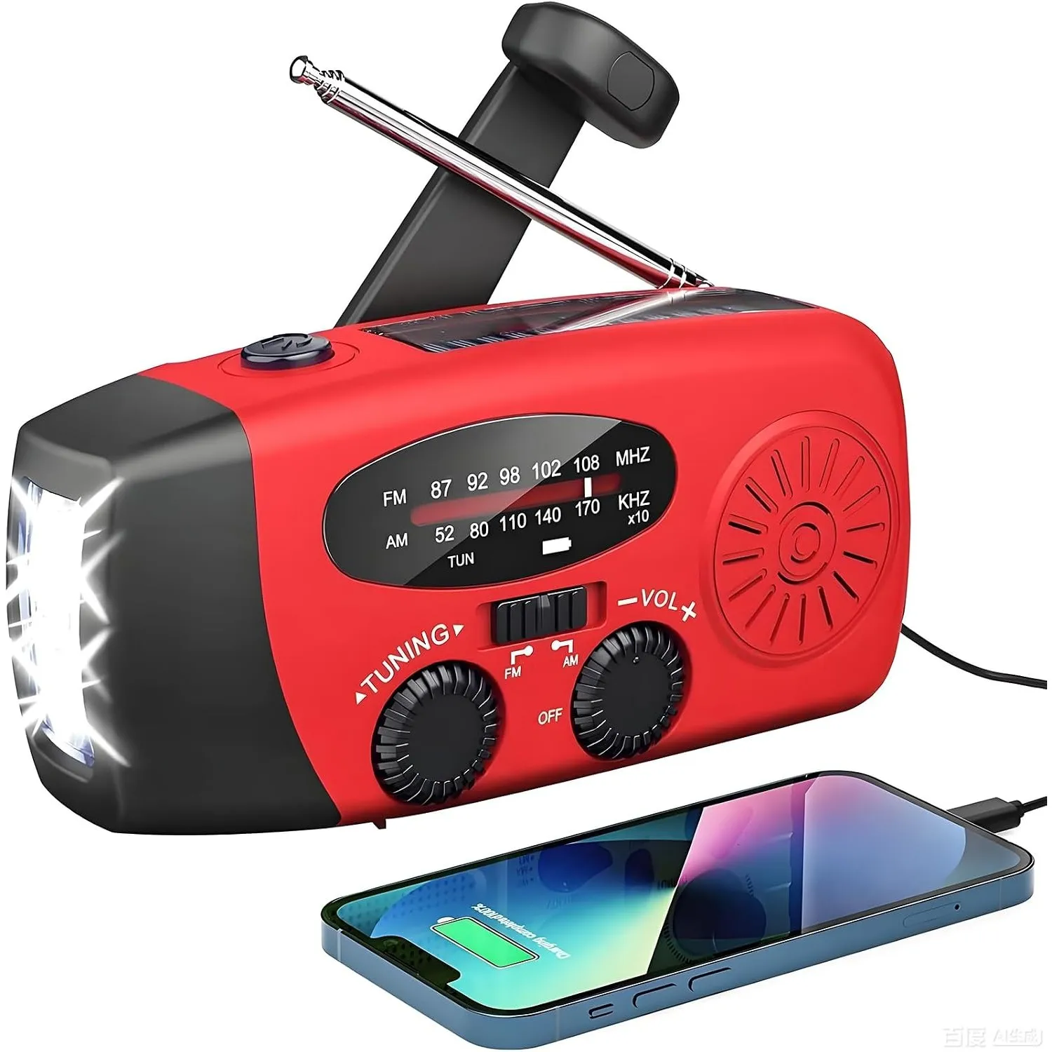 Notfall-Solarradio,Solarbaby Selbstbetriebenes Kurbelradio mit LED-Taschenlampe, SOS-Alarm,AM/FM Wetter Wind Up Radio m…