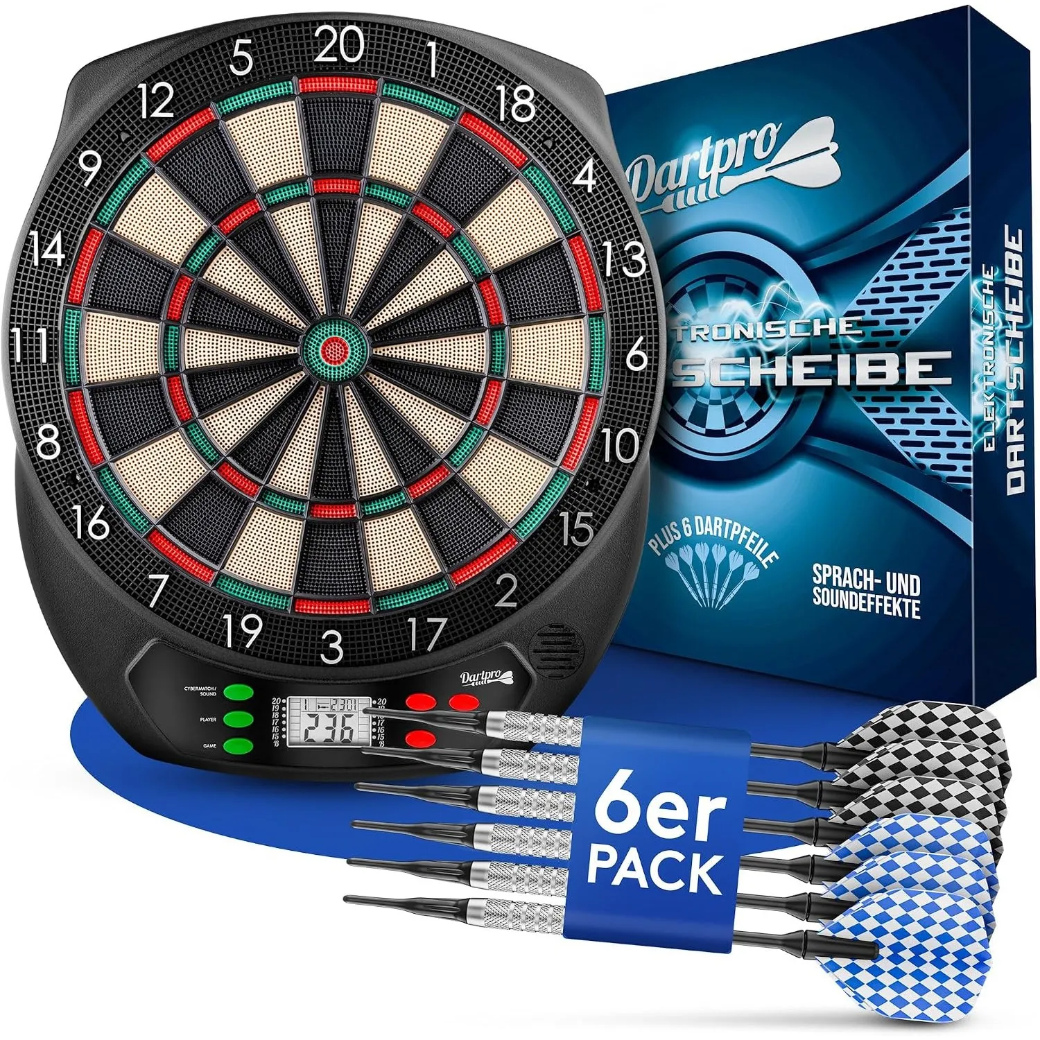 DartPro [DAS ORIGINAL] - Elektronische Dartscheibe Profi - Dartboard mit 6 Darts [kabellos nutzbar] - Innovativer Darta…