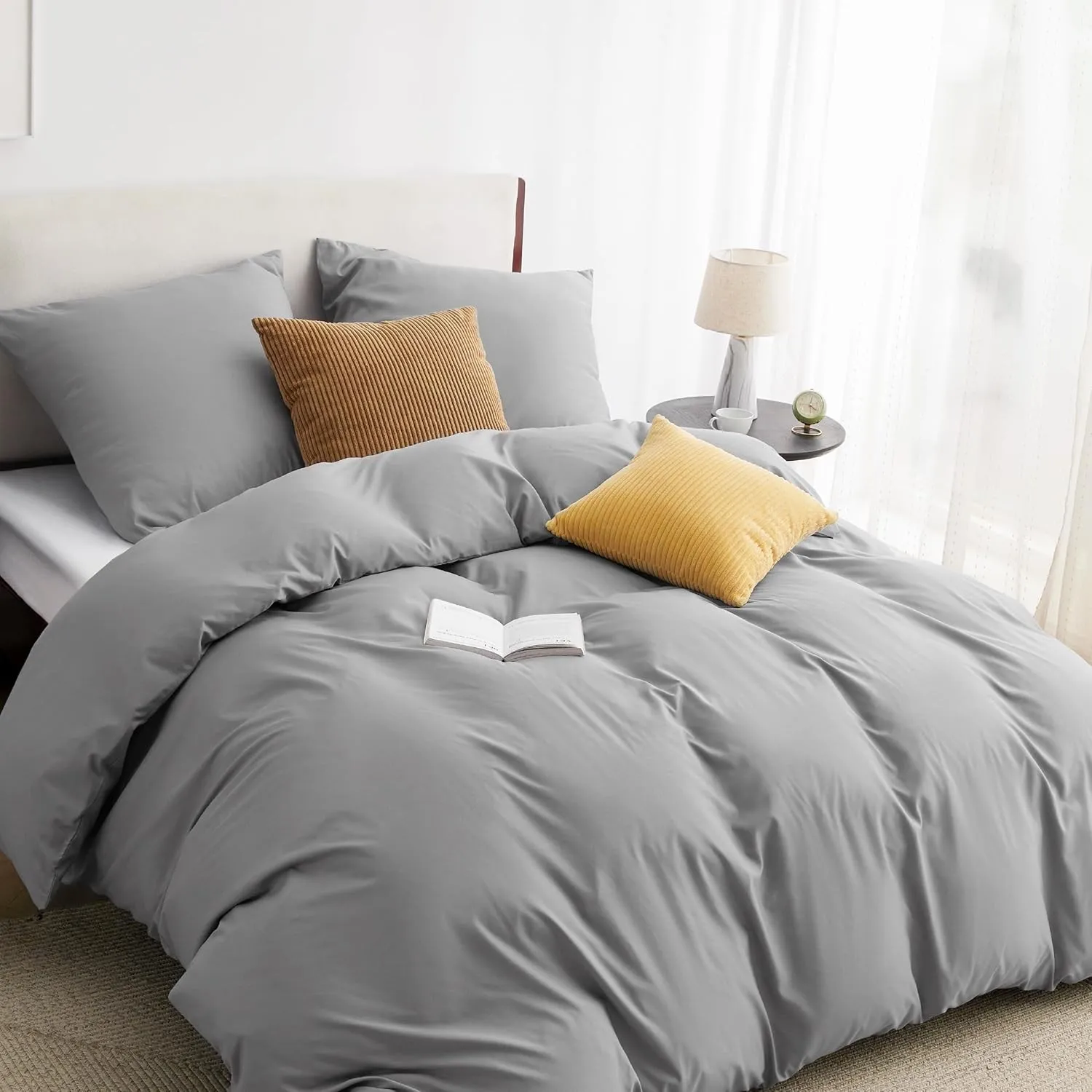 BEDSURE Bettwäsche 220x240 3teilig Grau - 1 Bettbezug 240x220 cm + 2 Kissenbezüge 80X80 cm, ÖKO-TEX Bettwäsche-Sets Gra…