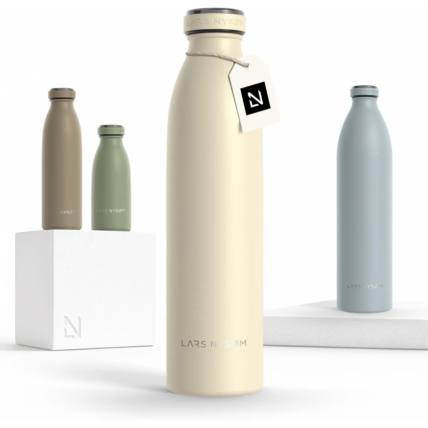 LARS NYSØM Edelstahl Trinkflasche 350ml, 500ml, 750ml, 1L, 1 5 liter | Thermosflasche Kohlensäure geeignet | Auslaufsic…