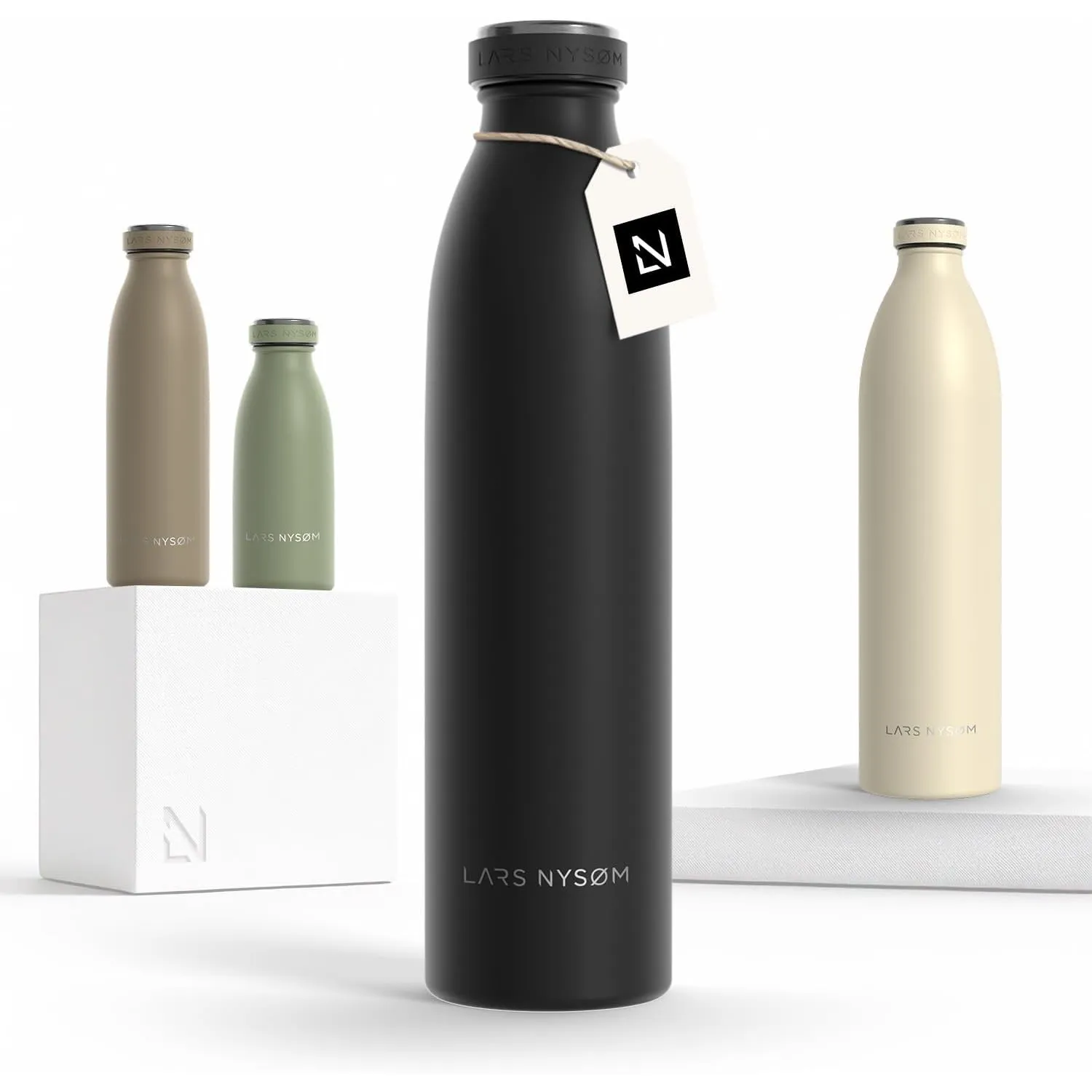 LARS NYSØM Edelstahl Trinkflasche 350ml, 500ml, 750ml, 1L, 1 5 liter | Thermosflasche Kohlensäure geeignet | Auslaufsic…