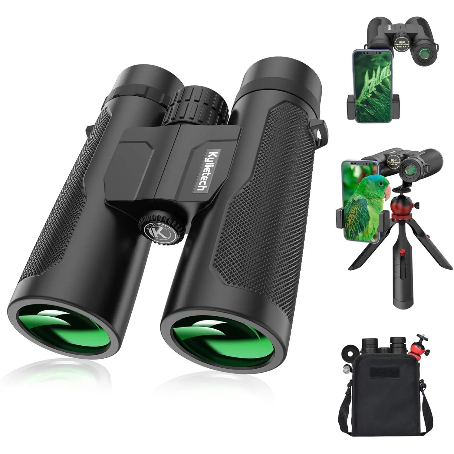 Fernglas für Erwachsene, Kylietech 12x42 Ferngläser mit Stativ, Wasserdichtes Vogelbeobachtungs Fernglas mit BaK-4-Pris…