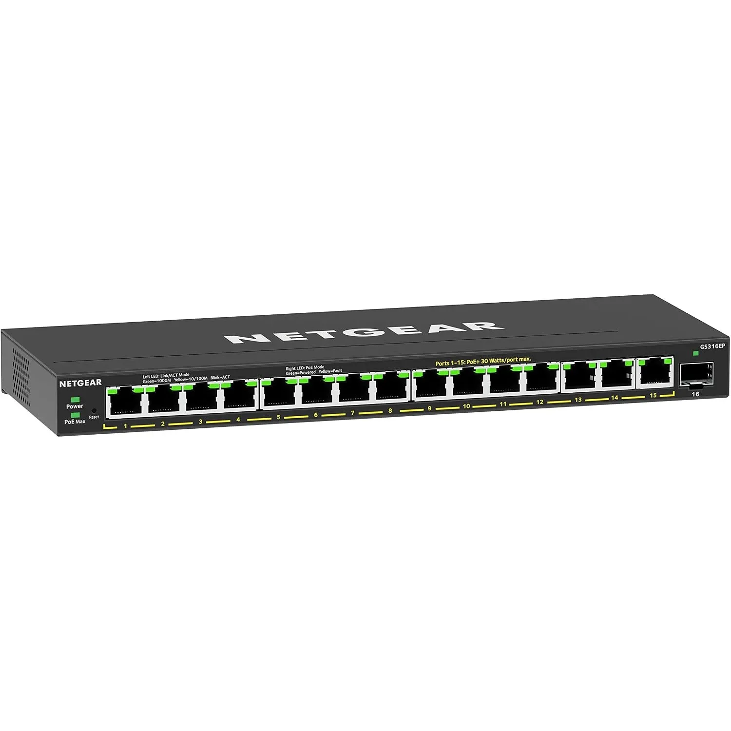 NETGEAR GS316EP Switch 16 Port Gigabit Ethernet LAN PoE Switch Plus (mit 15x PoE+ 180W & 1x SFP, Managed Netzwerk Switc…