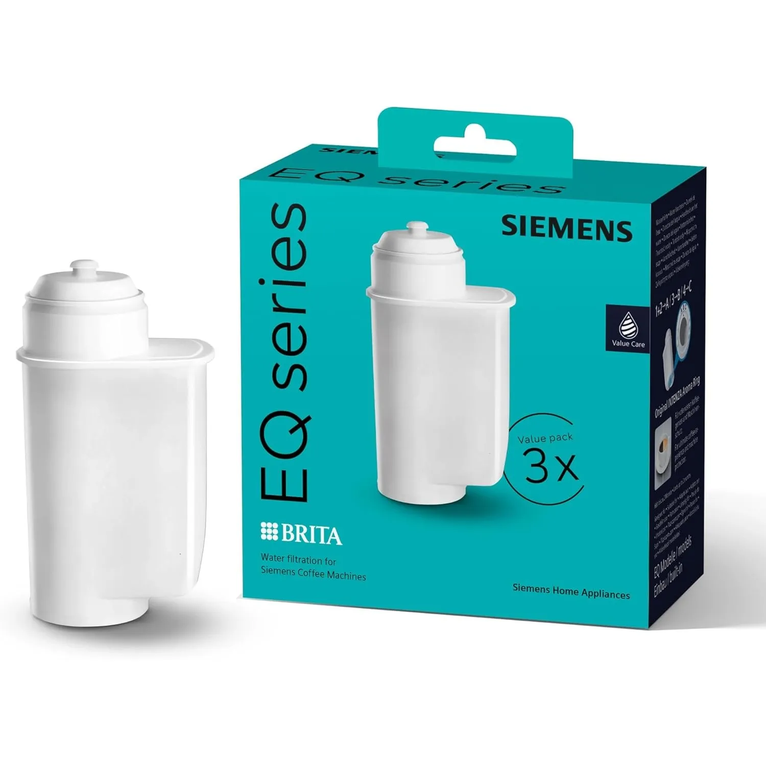 Siemens BRITA INTENZA Wasserfilter, 3 Stück, reduziert die Wasserhärte, für ein langes Maschinenleben, TZ70033A