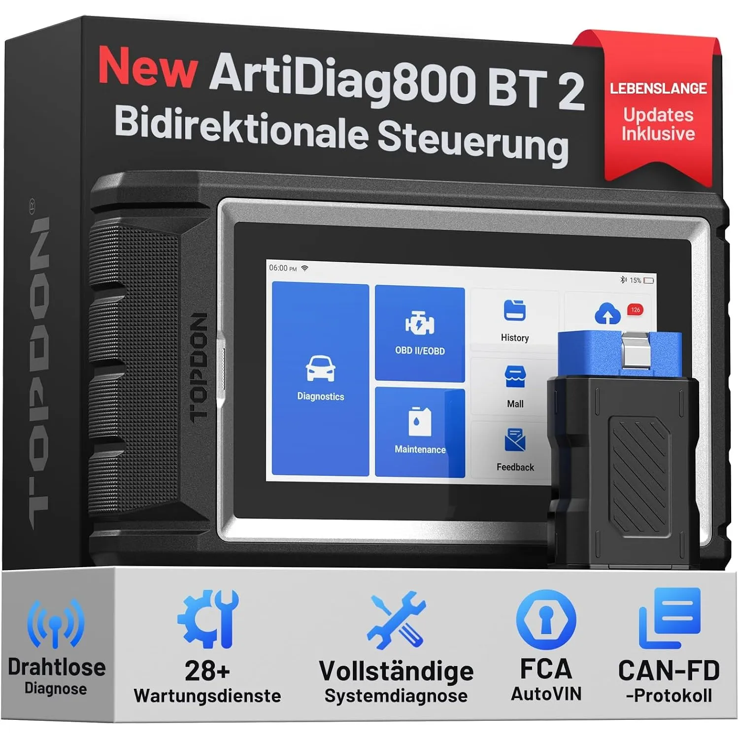 TOPDON ArtiDiag800 BT2 OBD2 Diagnosegerät Auto mit Drahtlose Bluetooth