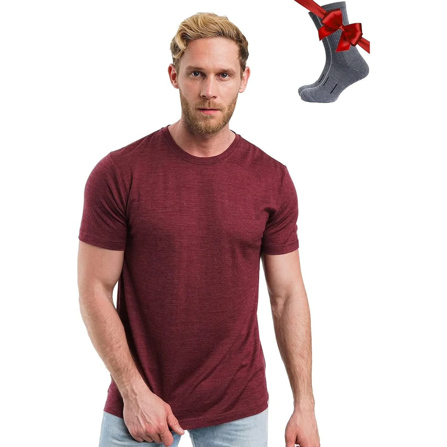 Merino.tech 100% Merino Shirt Herren Kurzarm Wandern + Wanderwollsocken