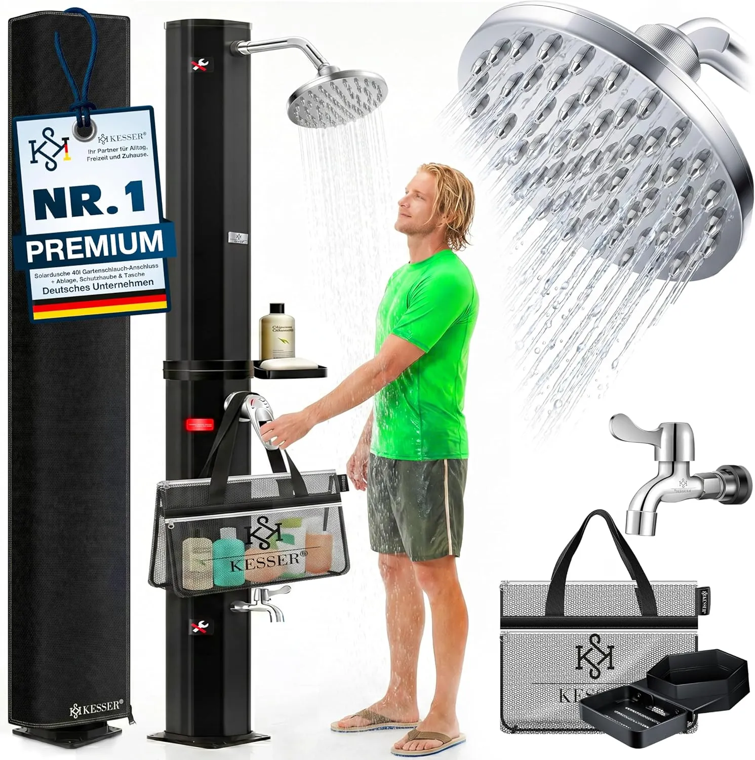 KESSER® Solar Shower 40 Litre, Solar Garden Shower incl. Protective Cover, Warm Water, Max. 60 °C, No Power Connection,…