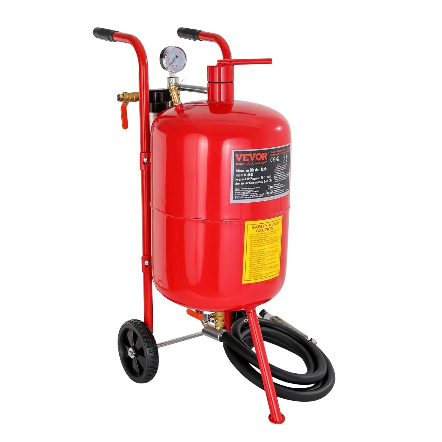 VEVOR Sandstrahlen, 40 L Sandstrahlmaschine, 60-125 PSI Mobiler Sandstrahler mit Zubehör, 2,4 mm, 2,7 mm, 3,2 mm, 3,6 m…