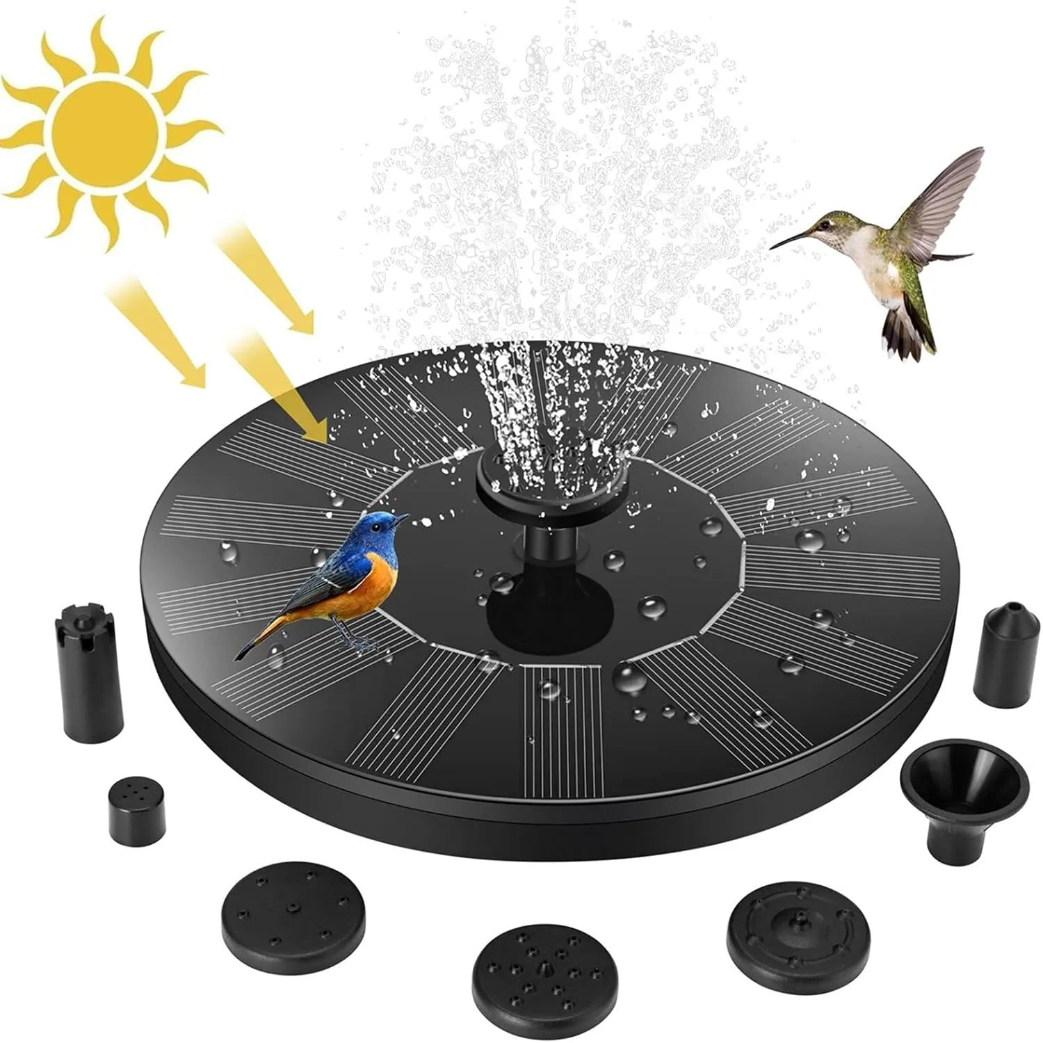 Jsdoin Solar Fountain for Outdoors, Solar Fountain for Outdoor Use with 6 Nozzles, Freestanding, Submersible Fountain f…