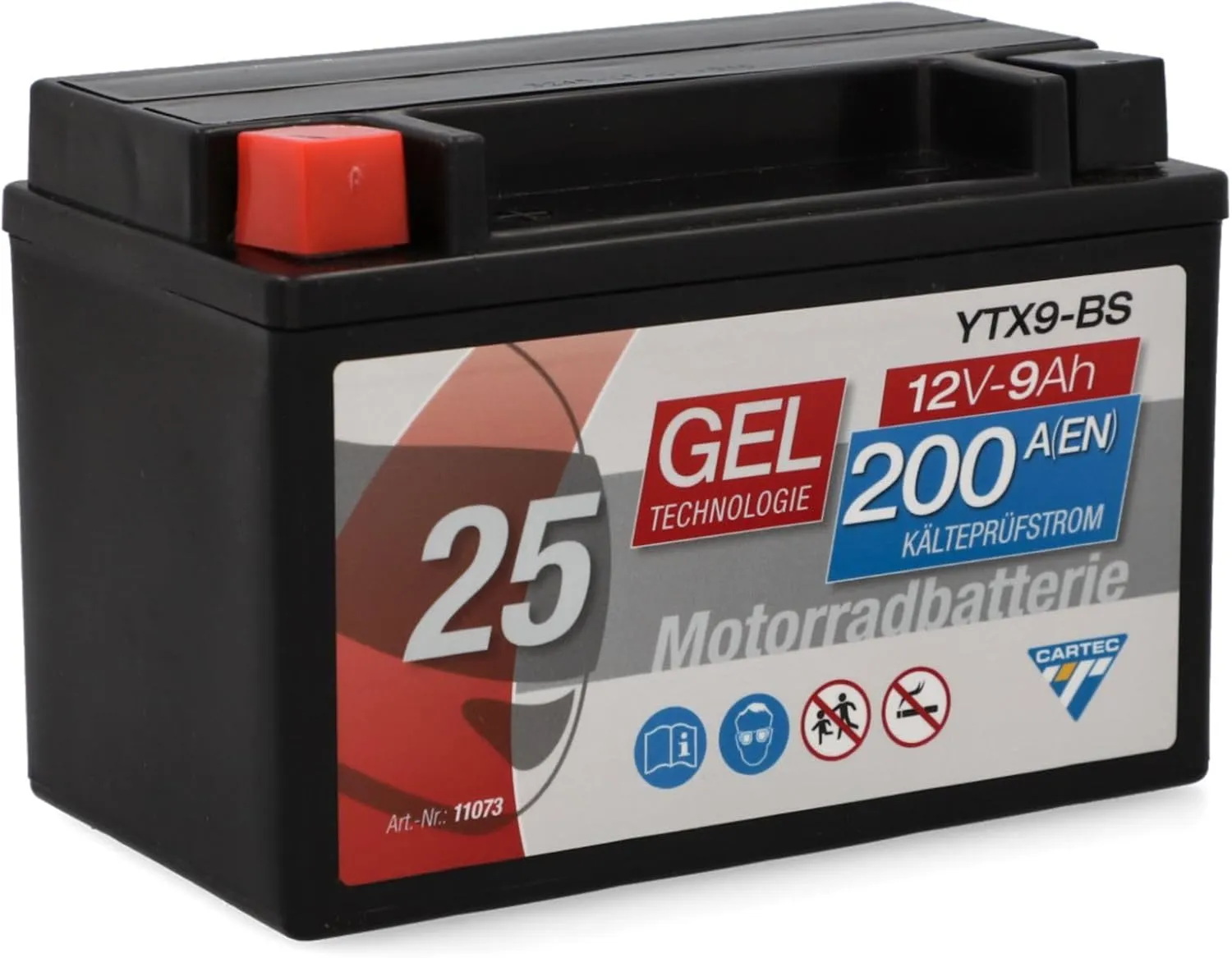 CARTEC Motorradbatterie YTX9-BS, 9Ah, 200A, Gel Technologie Motorrad-Starter-Batterie, Erstausrüsterqualität, zyklenfes…