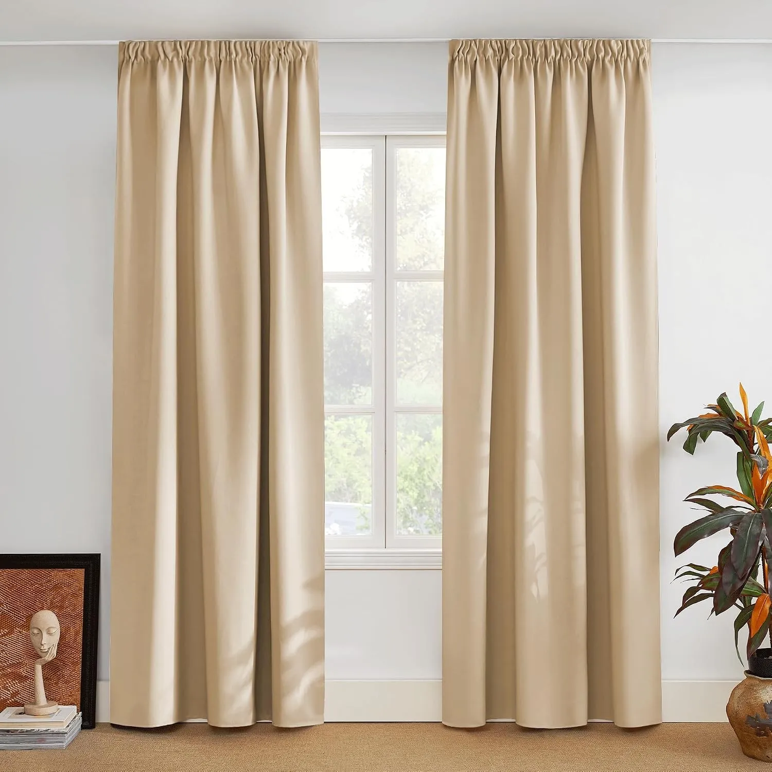 PONY DANCE Wohnzimmer Vorhänge Beige Kräuselband H260 x B140 cm