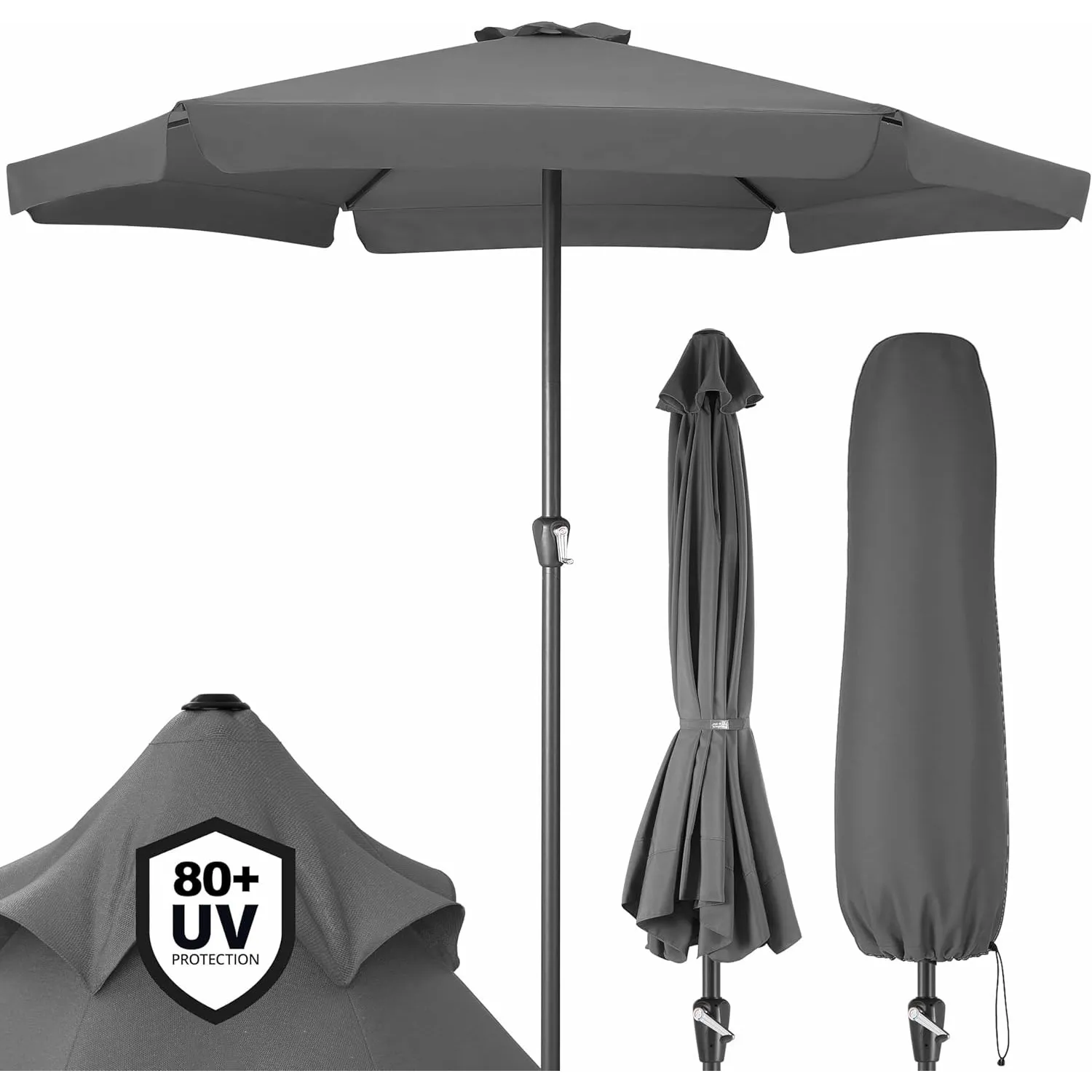 Kingsleeve® Sonnenschirm UV Schutz 80+ Balkon Schutzhülle 330cm Strand Schirm Groß Wasserabweisend Kurbel Aluminium Win…
