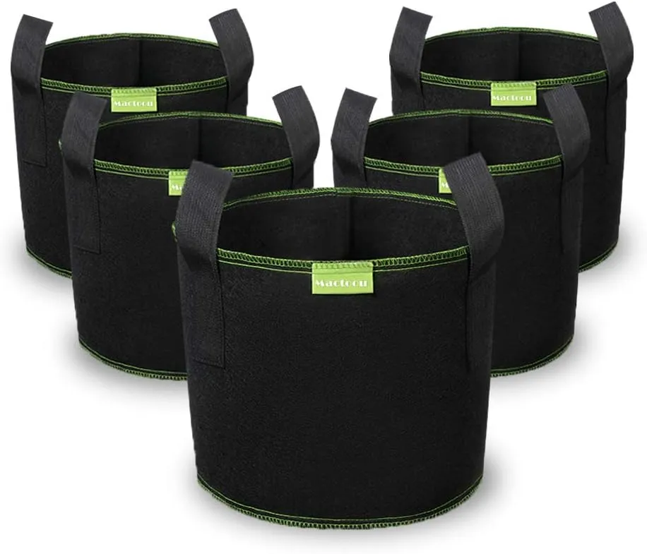 Mactoou Stofftopf, 5 Stück 12 L Pflanzsack, Vliesstoff Pflanztasche mit Griffe für Kartoffeln, Tomaten und Erdbeeren - 3 Gallonen