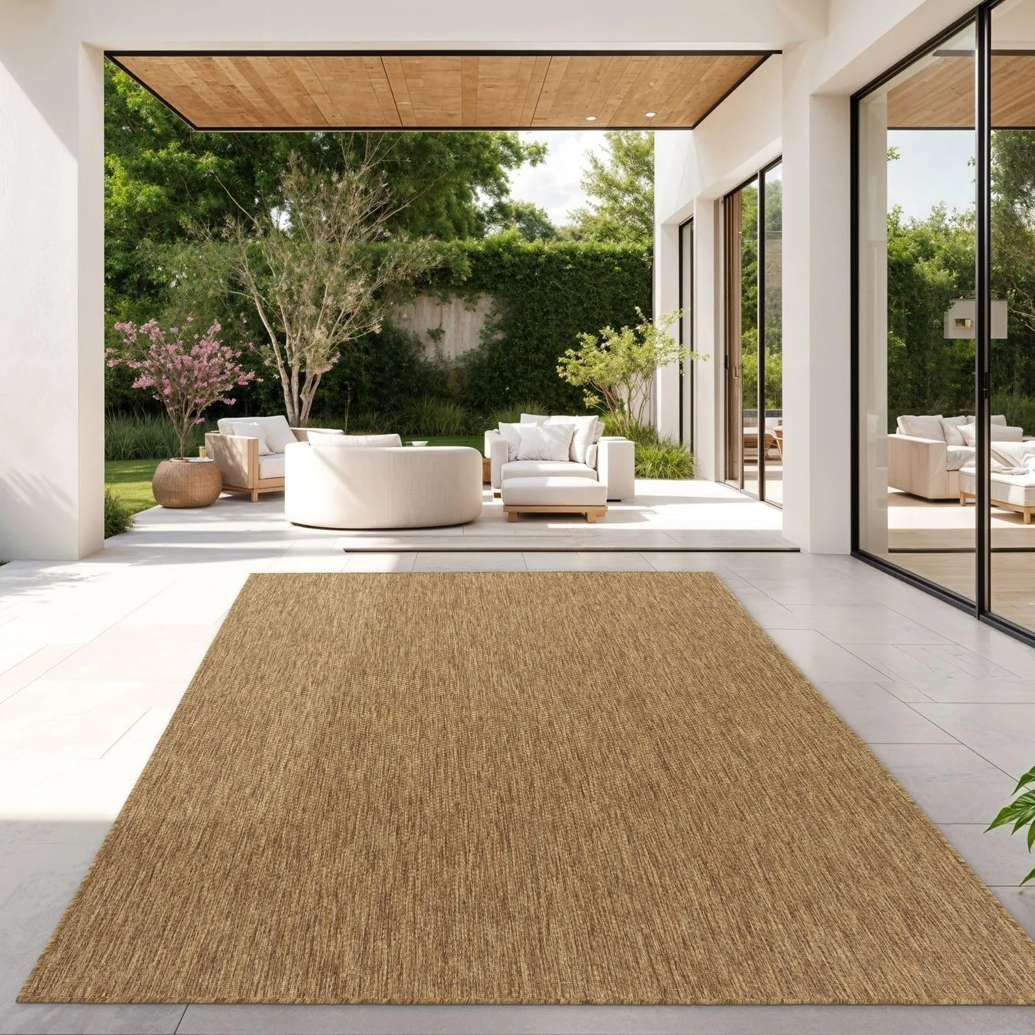 TT Home Teppich Für Outdoor Wetterfest Küchenteppich Balkon Terrasse Unifarbenes Design Modern, Farbe: Coffee, Größe:14…