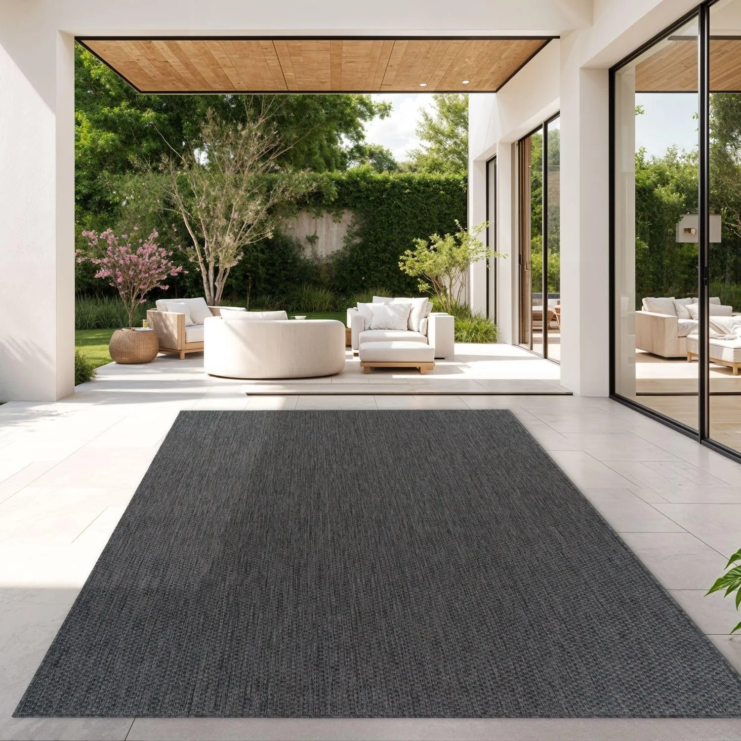 TT Home Teppich Für Outdoor Wetterfest Küchenteppich Balkon Terrasse Unifarbenes Design Modern, Farbe:Anthrazit, Größe:…