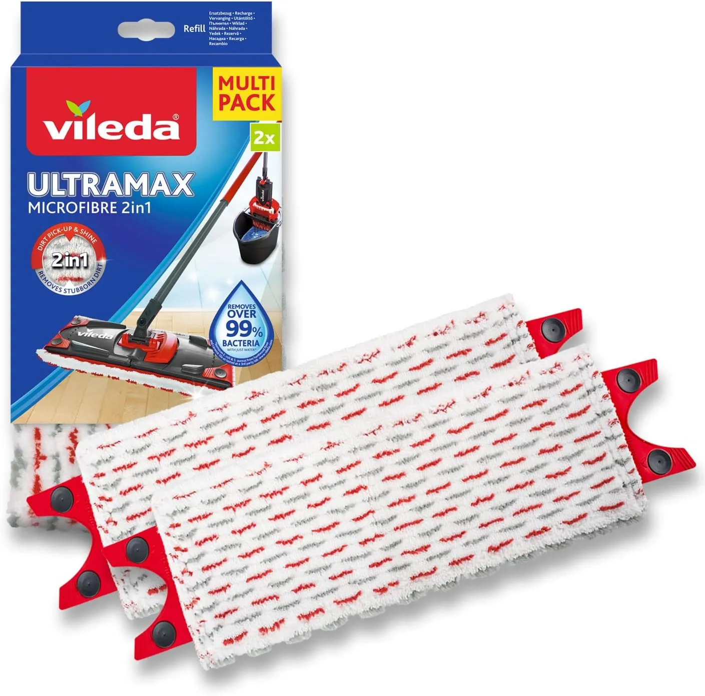 Vileda Ultramax Power Ersatzbezüge Doppelpack | Mikrofaser Wischmopp-Bezug für alle Hartböden wie Parkett, Laminat & Fl…
