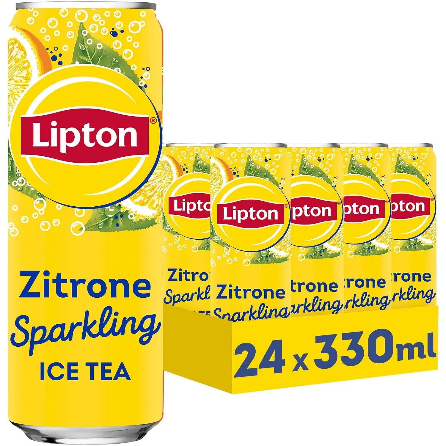 LIPTON ICE TEA Sparkling Lemon, Eistee mit Kohlensäure und Zitronen Geschmack, EINWEG Dose (24 x 0.33 l) (Verpackungsde…