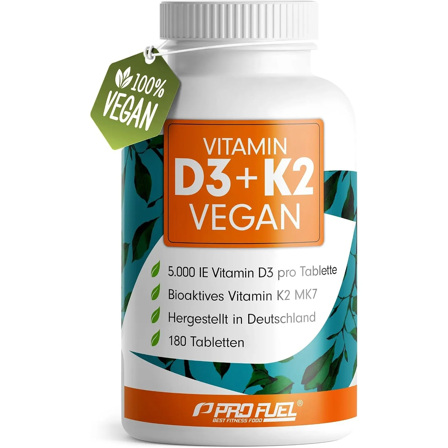 Vitamin D3 K2 VEGAN - 180 Tabletten mit 5000 IE D3 + 200 mcg K2 (MK7) - Vitamin D3 hochdosiert und vegan + Vitamin K2 i…
