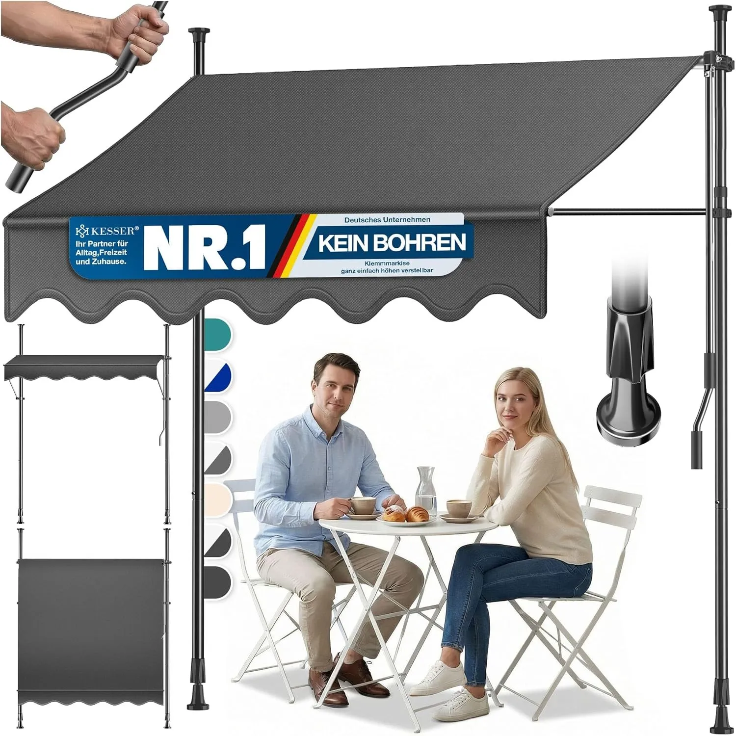 KESSER® Sonnenschutz Markise manuell ausziehbar 200cm | Sonnensegel UV Schutz Sonnenschutz | Klemmmarkise für Outdoor, …