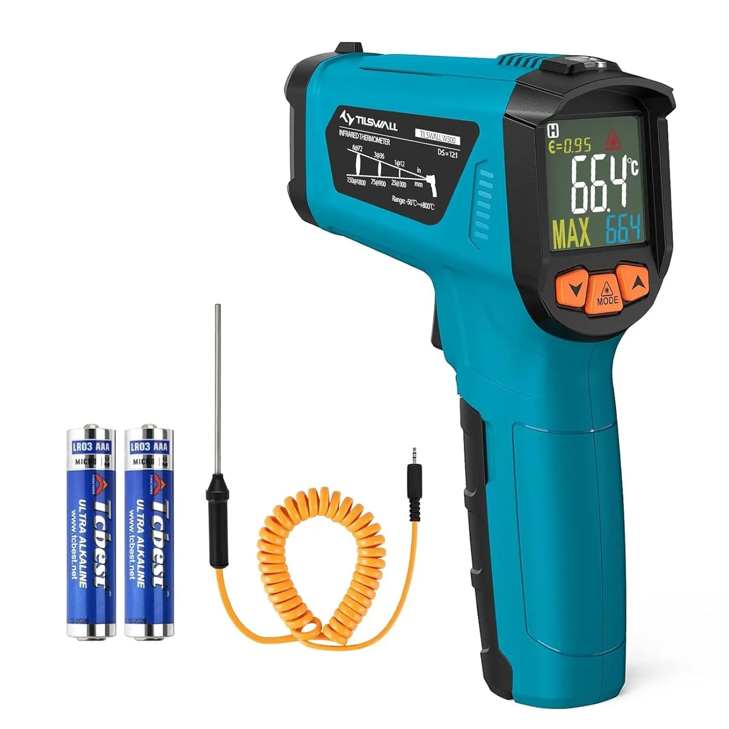 Tilswall Infrarot Thermometer(nicht für Menschen) -50°C bis 800°C IR Digital Laser Temperaturmessgerät mit Kochen LCD D…