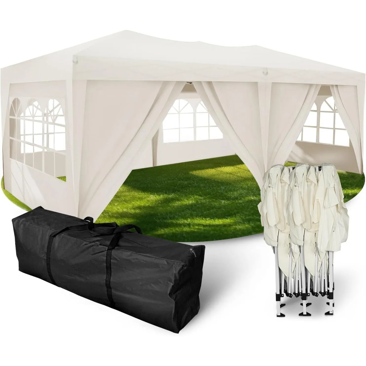 Kronenburg Faltpavillon wasserdicht Pavillon mit 6 Seitenteilen, Gartenzelt, 3x6 m - mit UV Schutz 50+, Champagner
