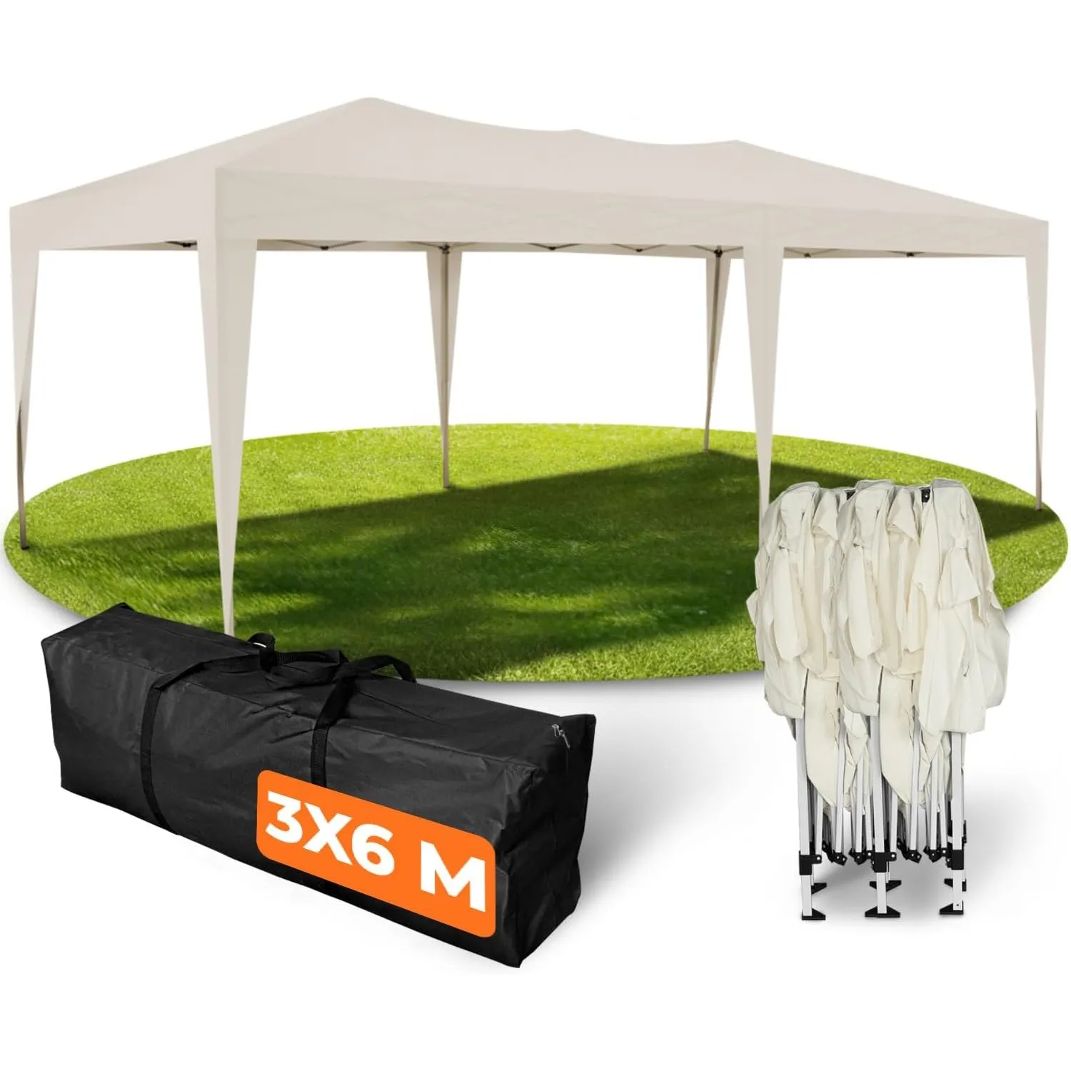 Kronenburg Faltpavillon wasserdicht Pavillon, Gartenzelt, 3x6 m - mit UV Schutz 50+, Champagner