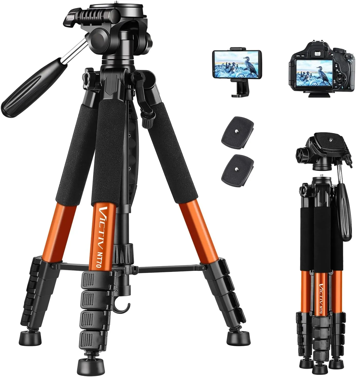 Victiv 182 cm Aluminium Kamera Stativ, Leichtes und Kompaktes Reisestativ für DSLR mit 3-Wege-Schwenk 360° Panorama Kug…