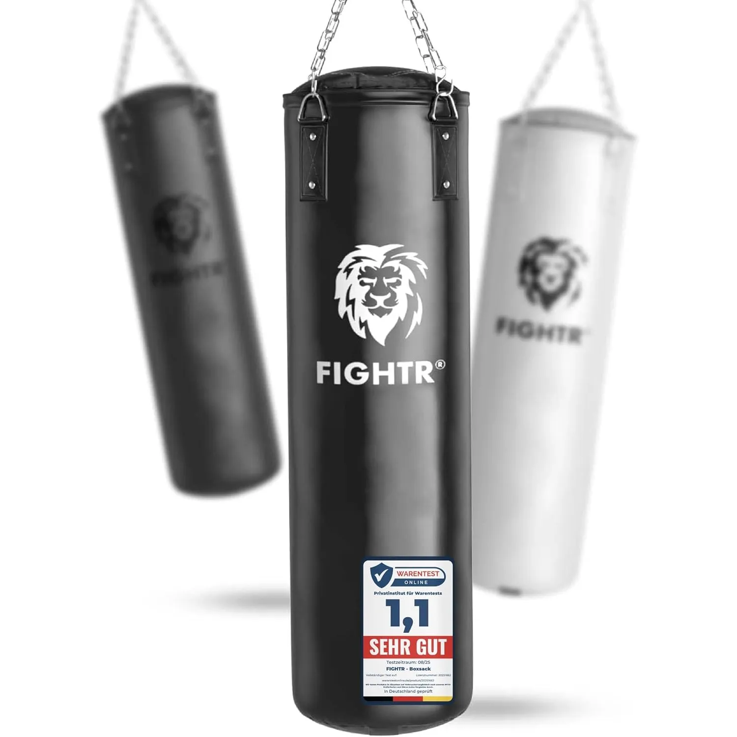 FIGHTR® Boxsack gefüllt/ungefüllt - extrem robust & langlebig | Boxsack Set inkl. 4-Punkt-Stahlkette für Boxen, Kickbox…