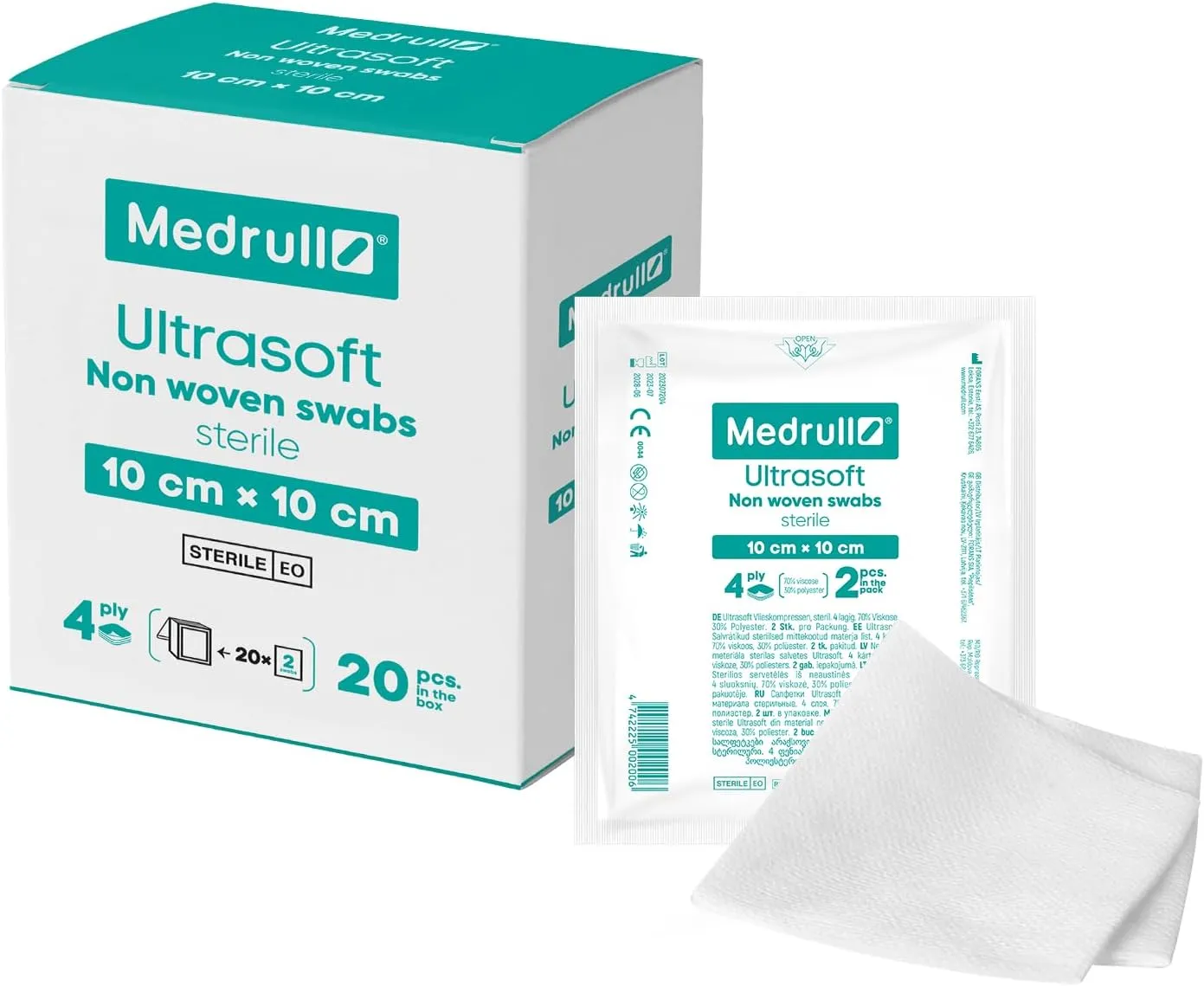 Medrull Kompressen nicht gewebt STERIL ULTRASOFT Wundauflagen 4-lagig 10 x 10 cm - Verpackt 2 Stück - 20 Papierbeuteln …