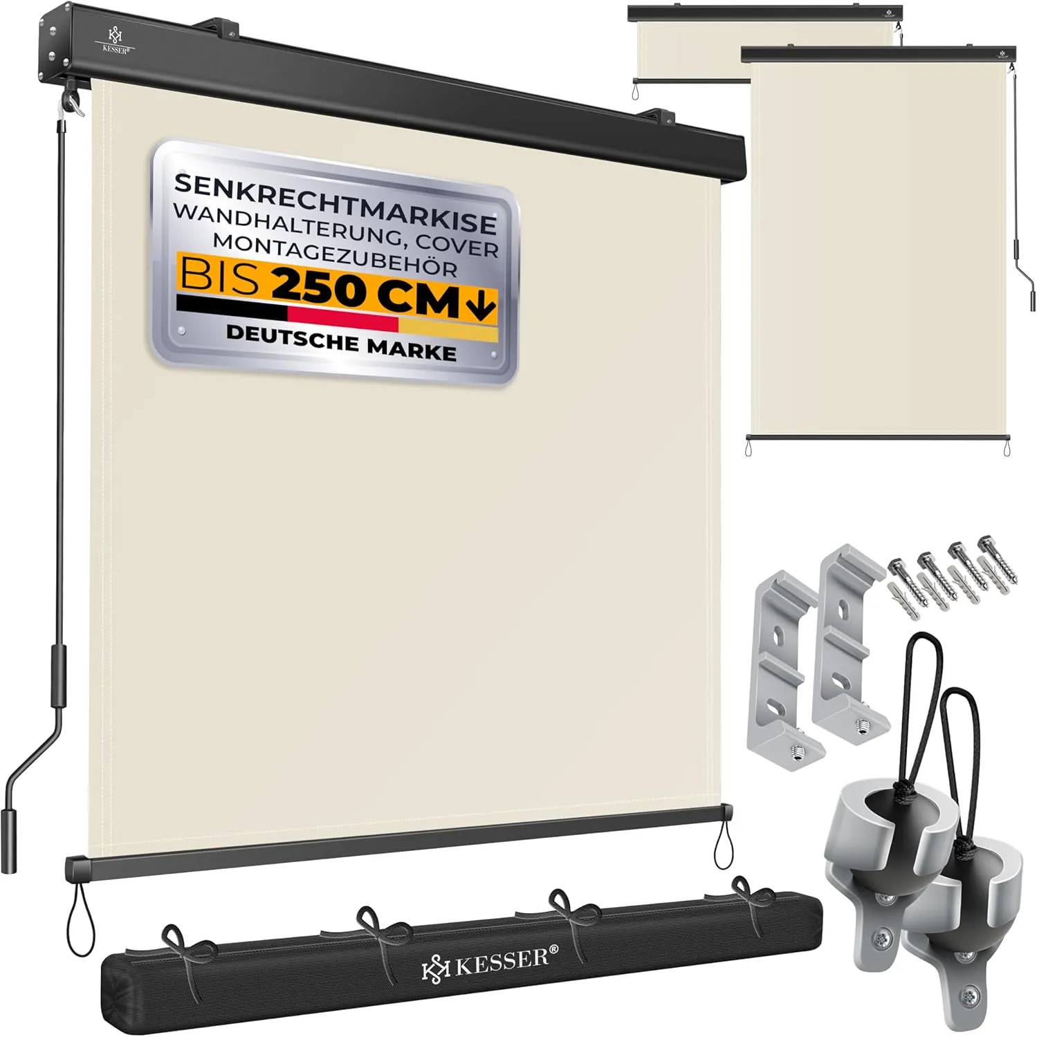 KESSER® Senkrechtmarkise 160x250cm Außenrollo Handkurbelmechanismus Balkonrollo Sonnen-und Sichtschutz Beschattung Sonn…