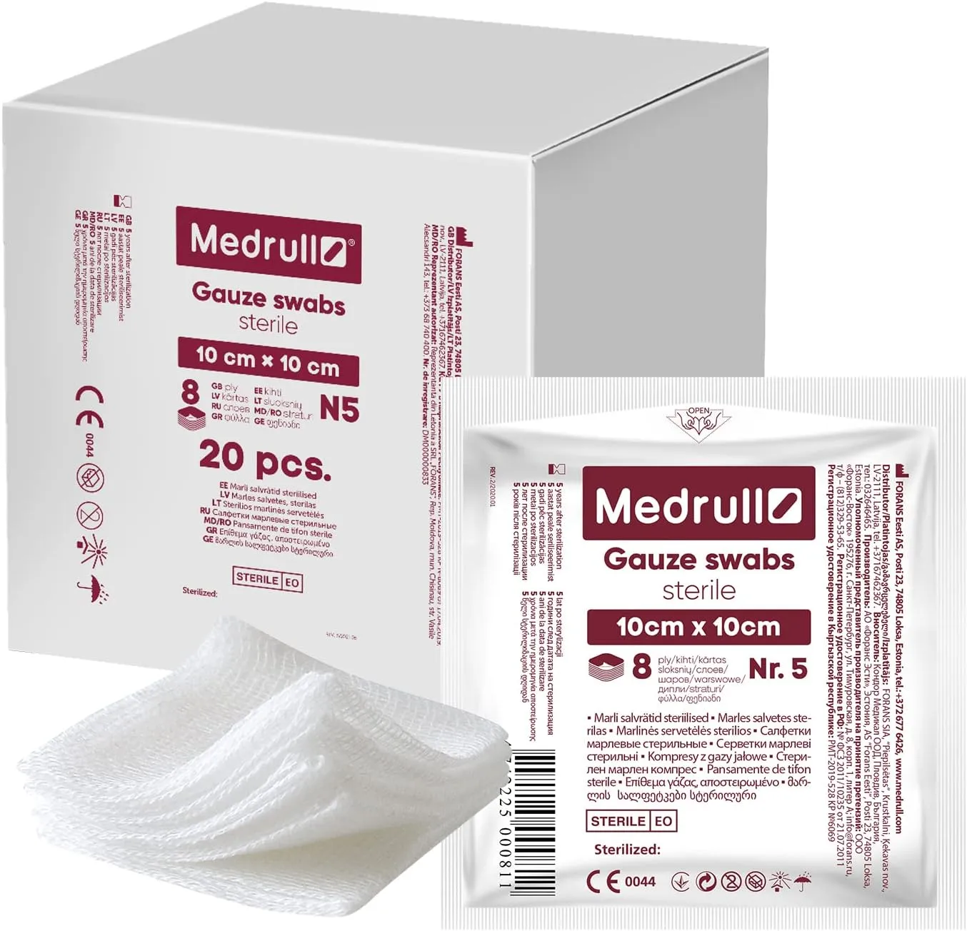 Medrull Mulltupfer Steril 10 x 10 cm Nicht klebende Wundauflagen - Extra saugfähig - 8-lagig Verpackt 5 Stück - 20 Papi…