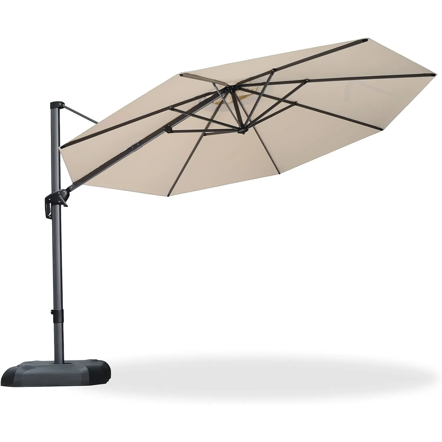 PURPLE LEAF Sonnenschirm 330 cm Rund Alu 360° Drehbar mit Kreuzfuß, Beige | Ampelschirm Flexibles Neigen & Drehen, Rund…