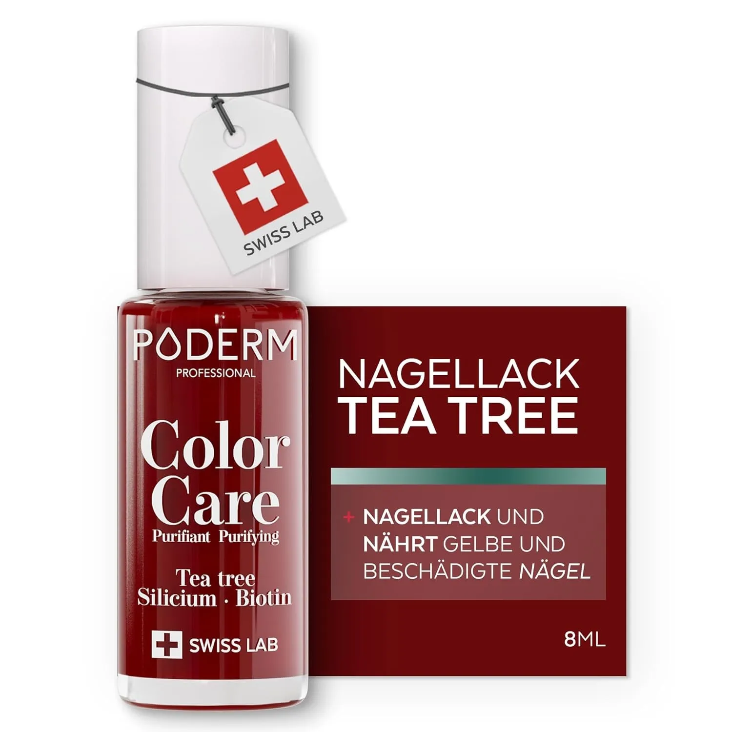 PODERM Pflegelack mit Tea Tree - Allurarot | Swiss Lab - 8ML | Angereichert mit Tea Tree, Silizium & Biotin | Reinigt, …