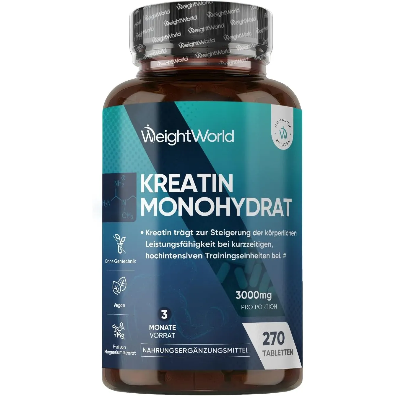 WeightWorld Creatin Monohydrat Tabletten - 3000mg pro Portion für 3 Monate