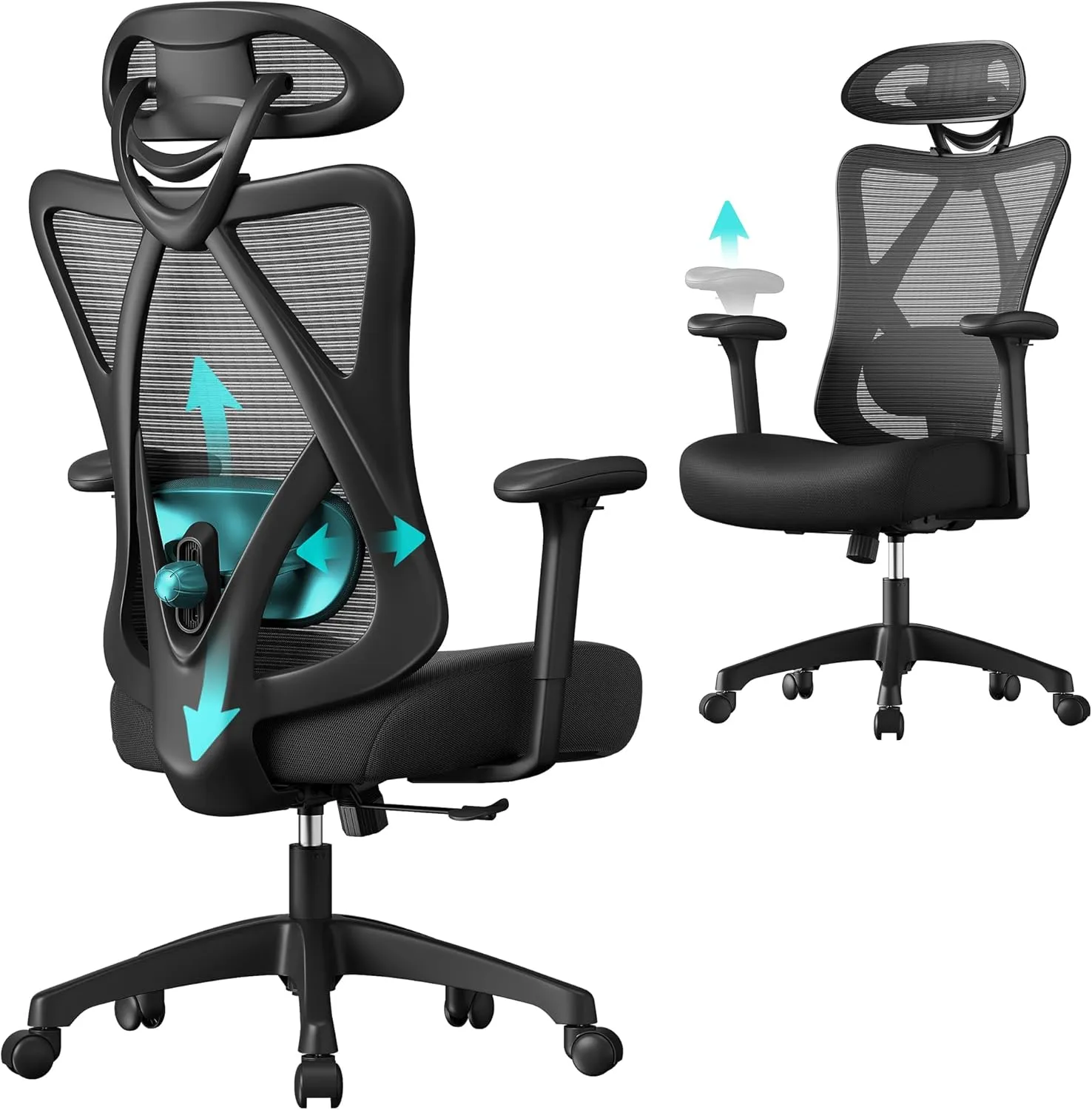 SONGMICS Ergonomischer Bürostuhl, Computerstuhl, Mesh-Stuhl, Lendenkissen und Kopfstütze verstellbar, maximale Belastun…