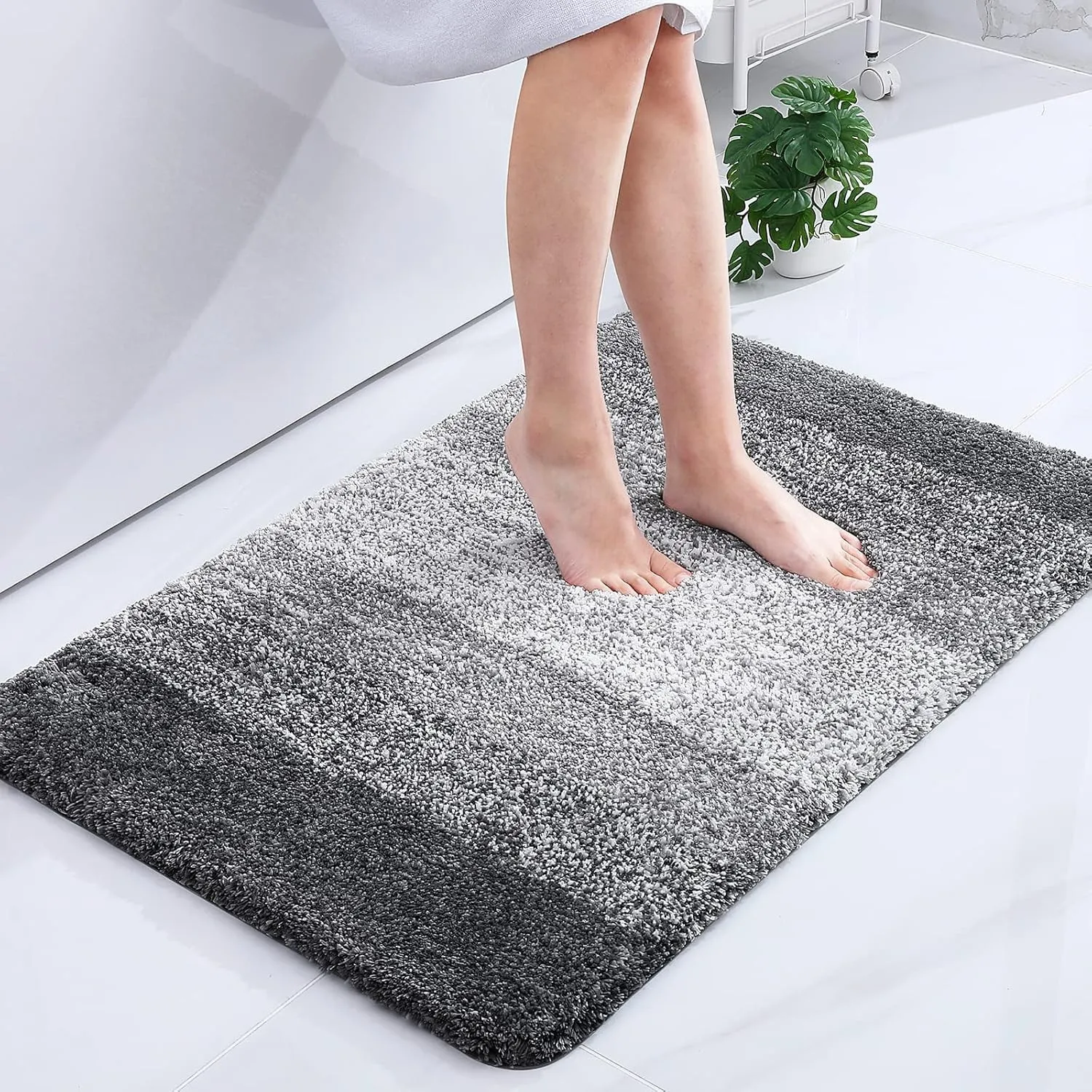 Homaxy Weich Flauschige Badezimmerteppich, Badematte, 60 x 90 cm, Grau | Saugfähig, Rutschfest, Hochflor, Mikrofaser, D…